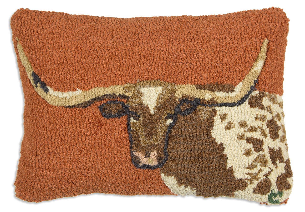 Artist-Designed Longhorn Steer Hand-Hooked Wool Decorative