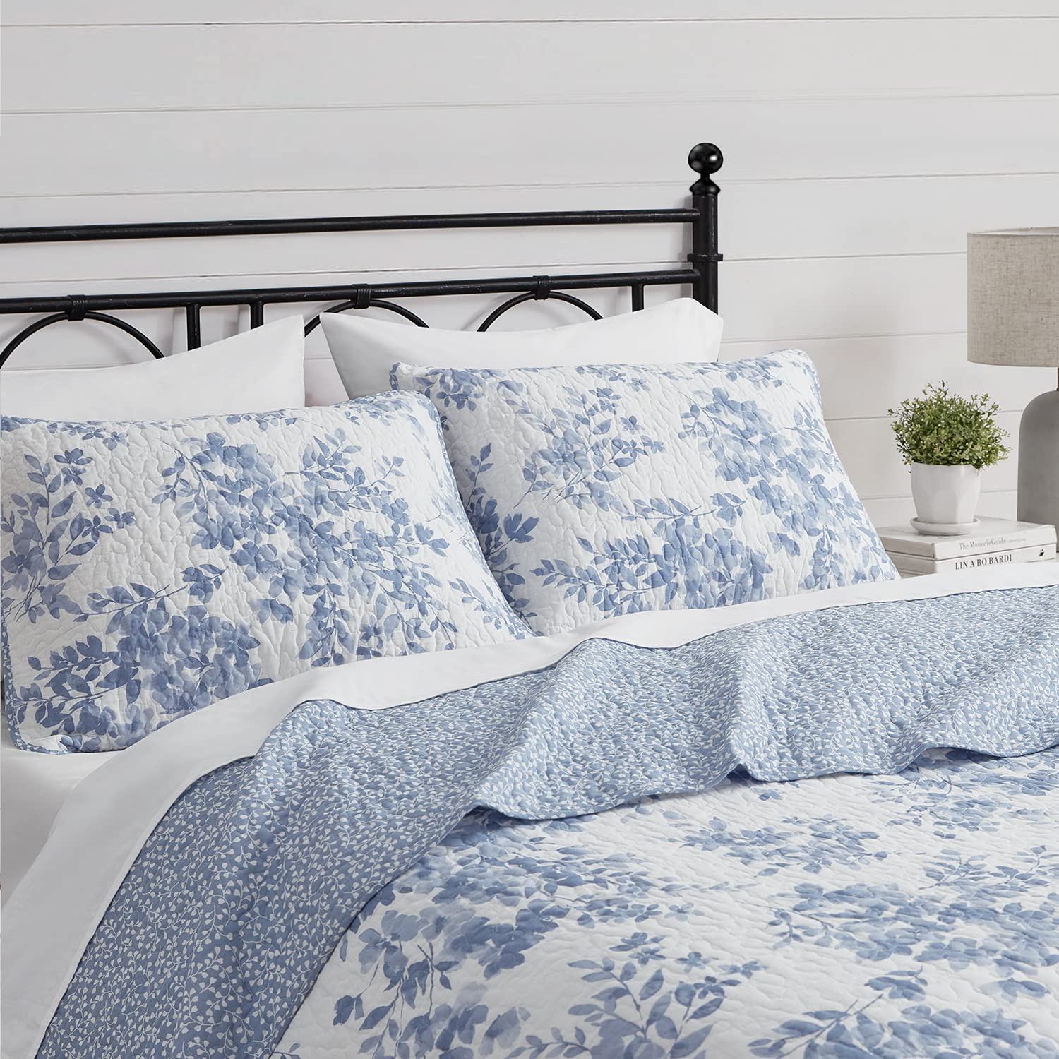 Philomena Blue 3 Piece Cotton Quilt Set - King