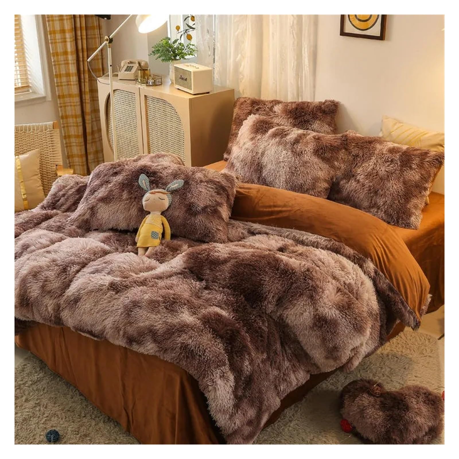 Comforter Cover Set, Gradient Color Plush Shaggy Ultra Soft Bedding Sets 4Pcs