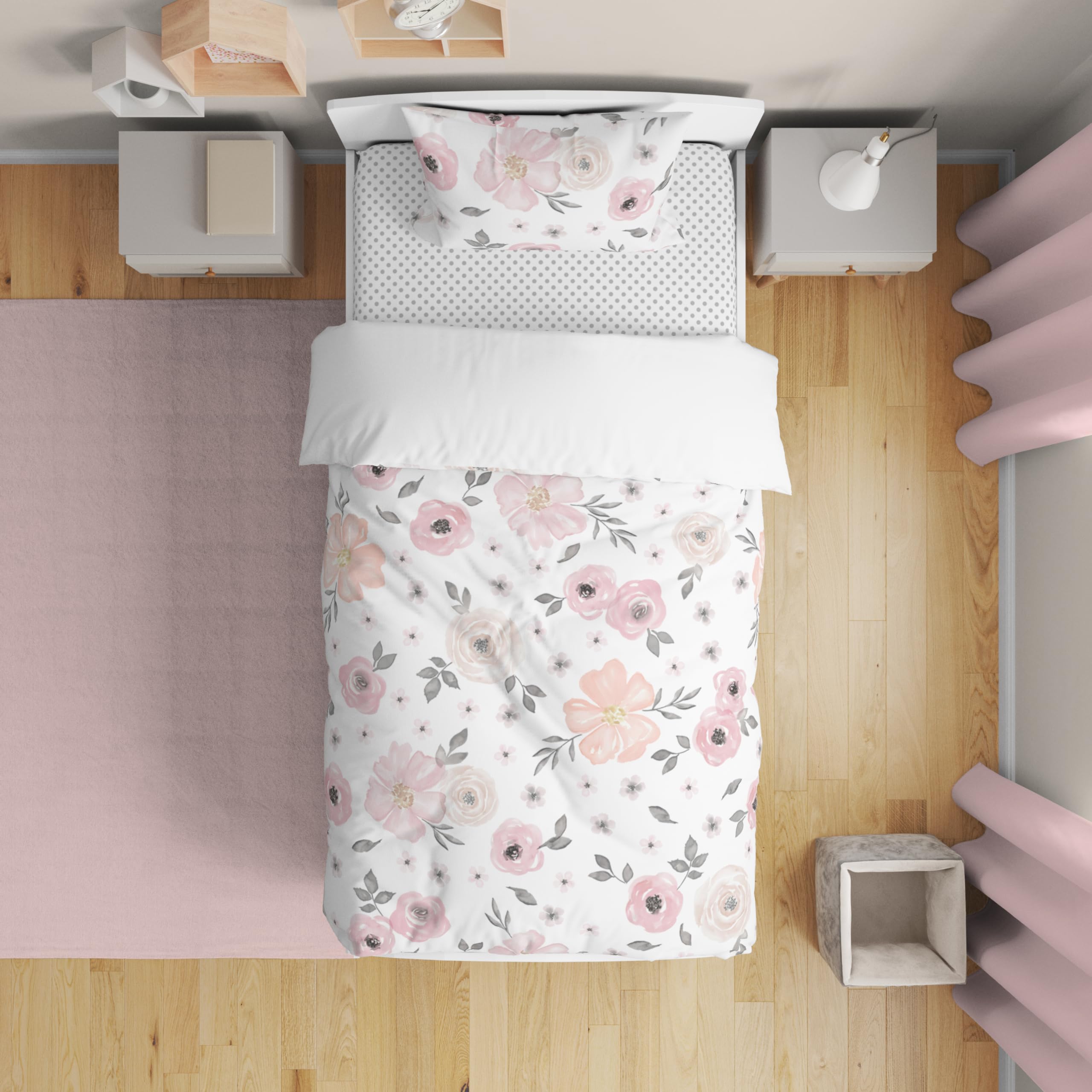 Designs 5-Piece Toddler Bedding Set (Pink/Grey Boho Floral) for Girls