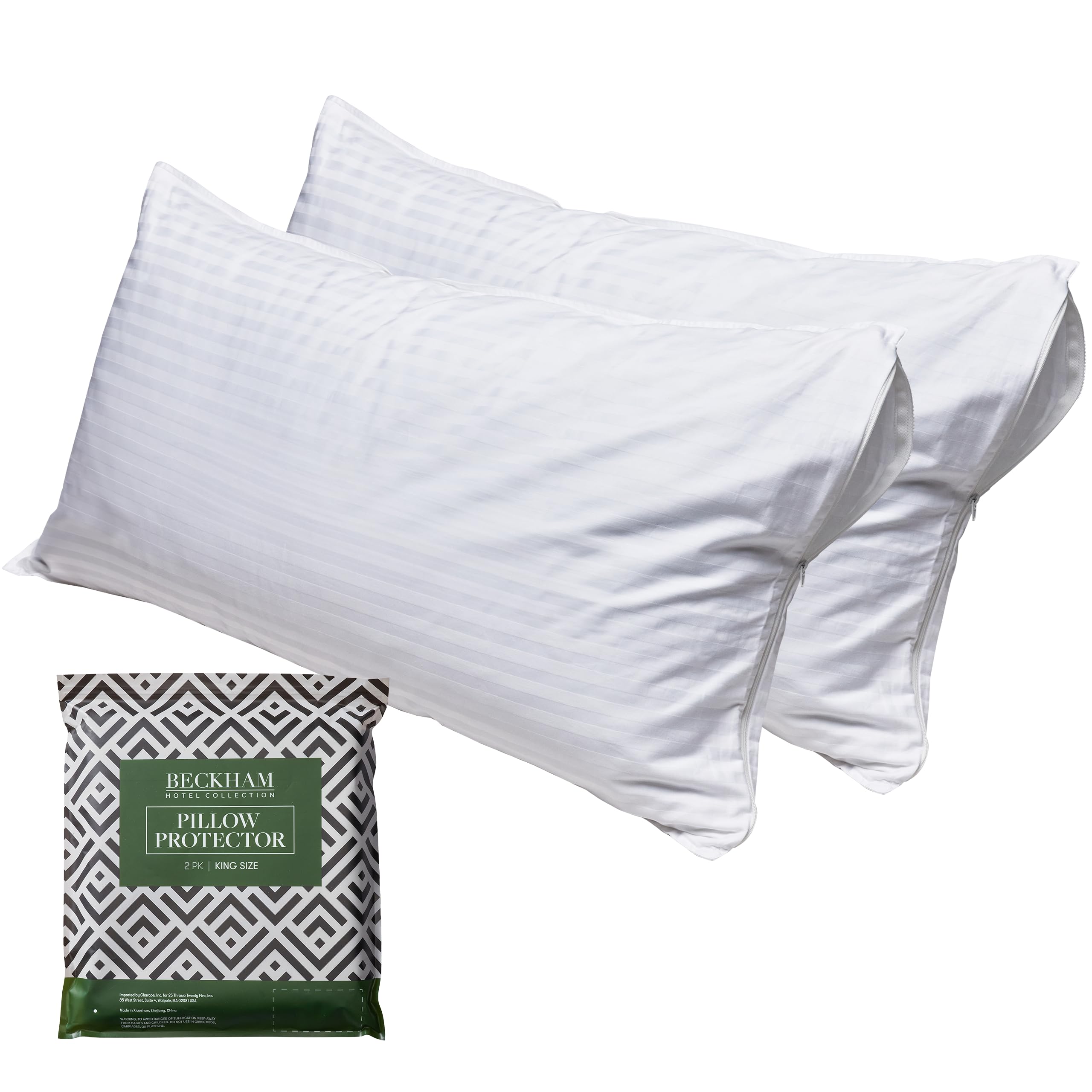Collection King Size Pillow Protector 2 Pack with Zipper, Soft and Breathable