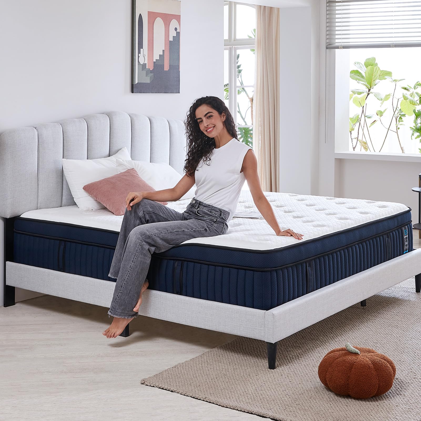 14 Inch King Mattress with Ice Silk Cover, Euro Top Hybrid Gel Memory Foam