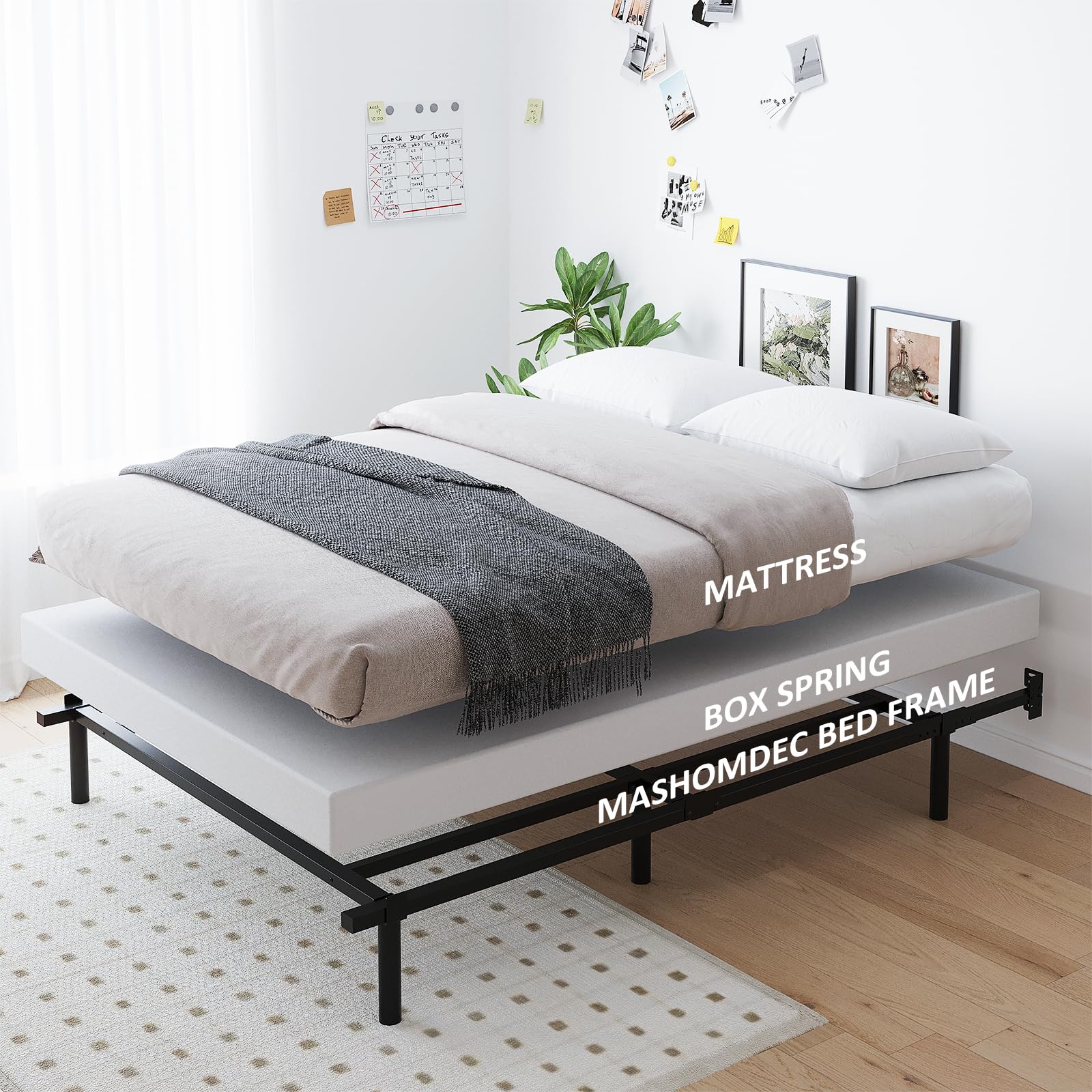 Bed Frame, 7 Inch Low Heavy Duty Platform Bed Frames Queen Size