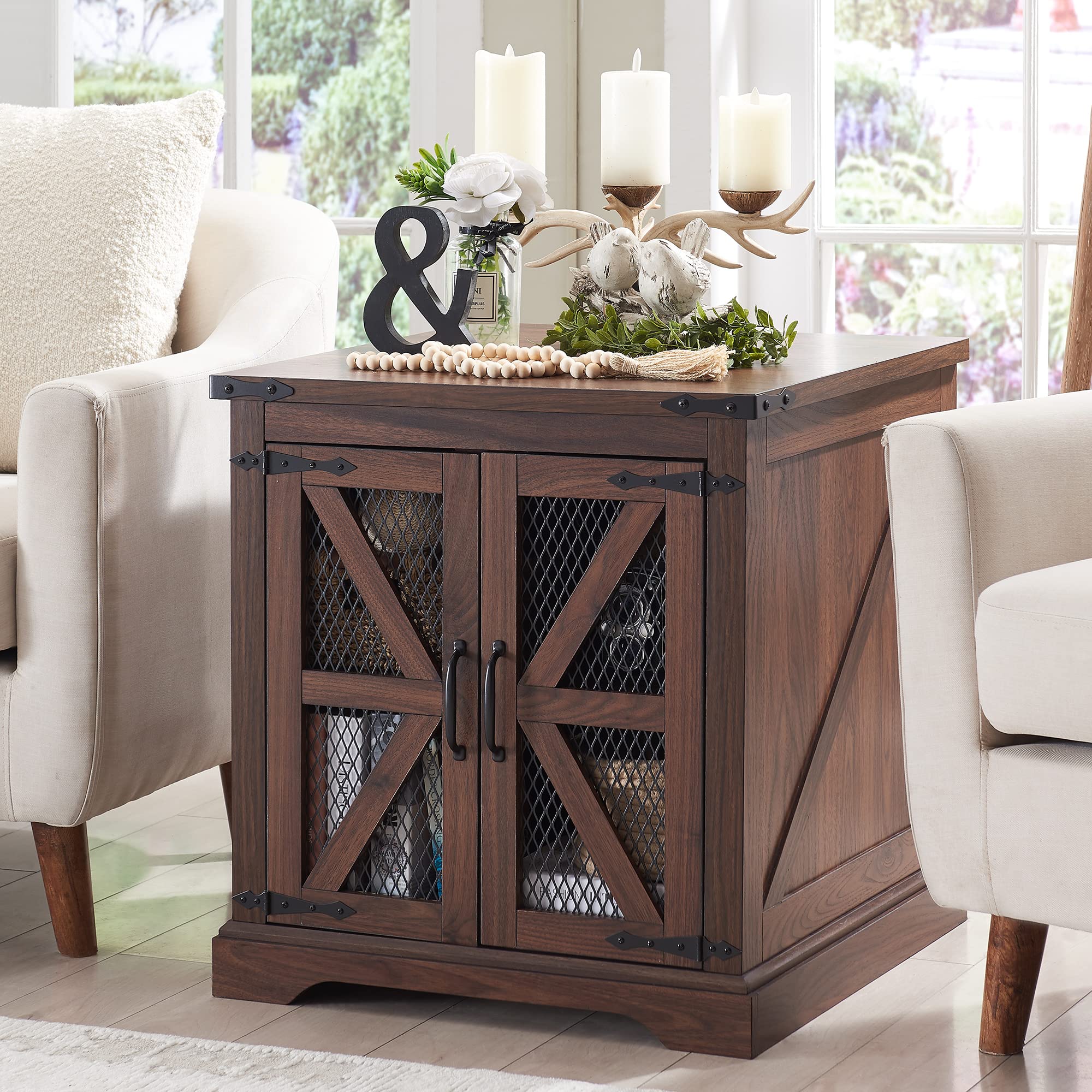 Farmhouse End Table, 24" Large Sofa Side Table with Charging Station