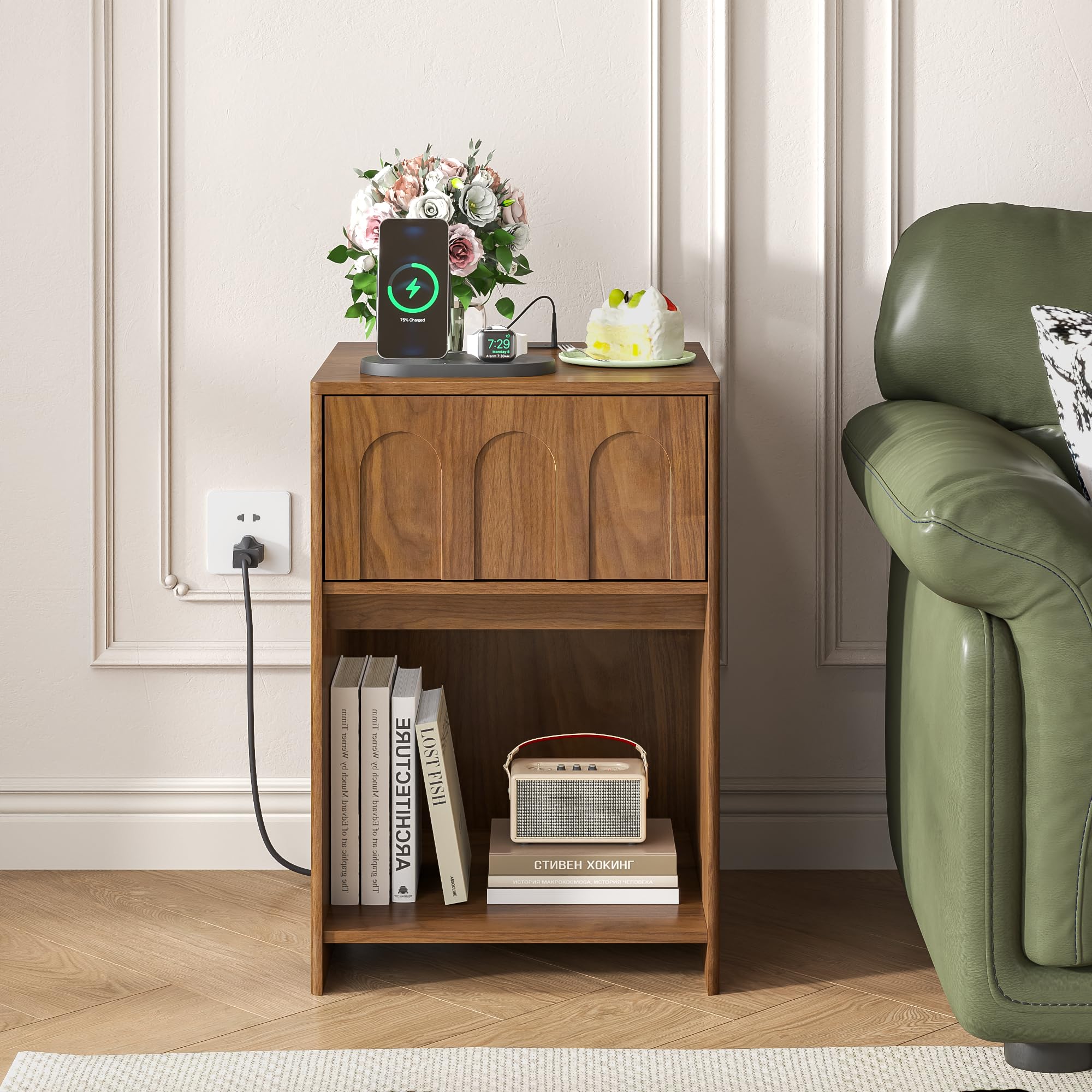 Nightstands Set of 2, 15.74'' Wide Night Stand with Drawer and Open Storage