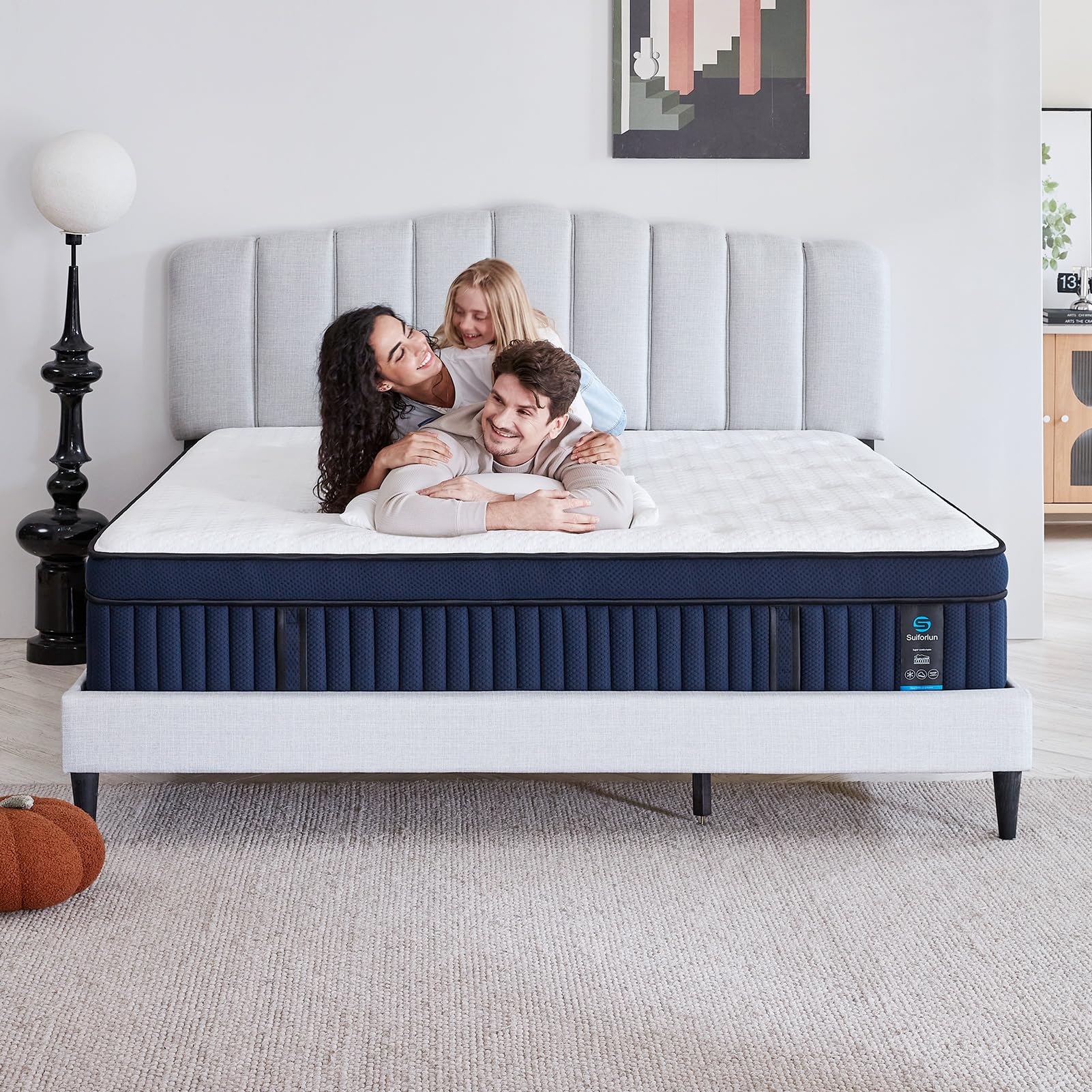 14 Inch King Mattress with Ice Silk Cover, Euro Top Hybrid Gel Memory Foam