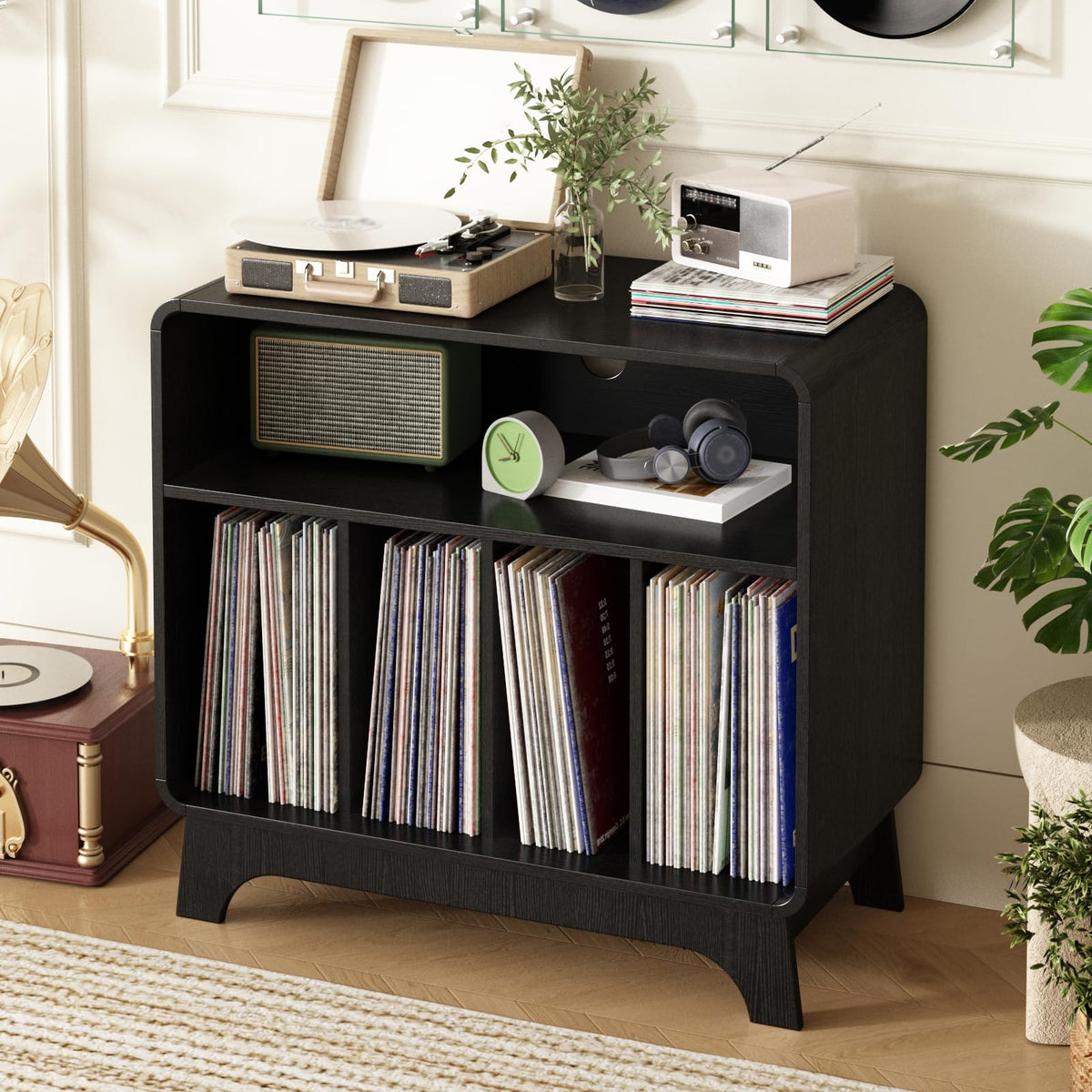 Record Player Stand with Vinyl Storage