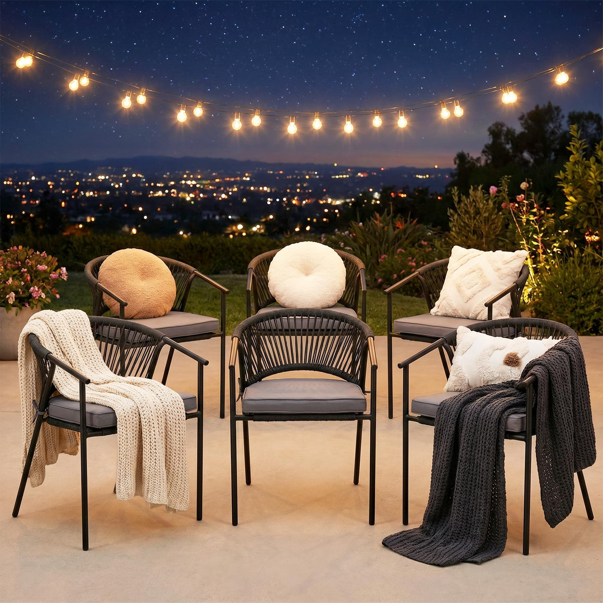 Stackable Outdoor Rattan Dining Chairs with Cushions