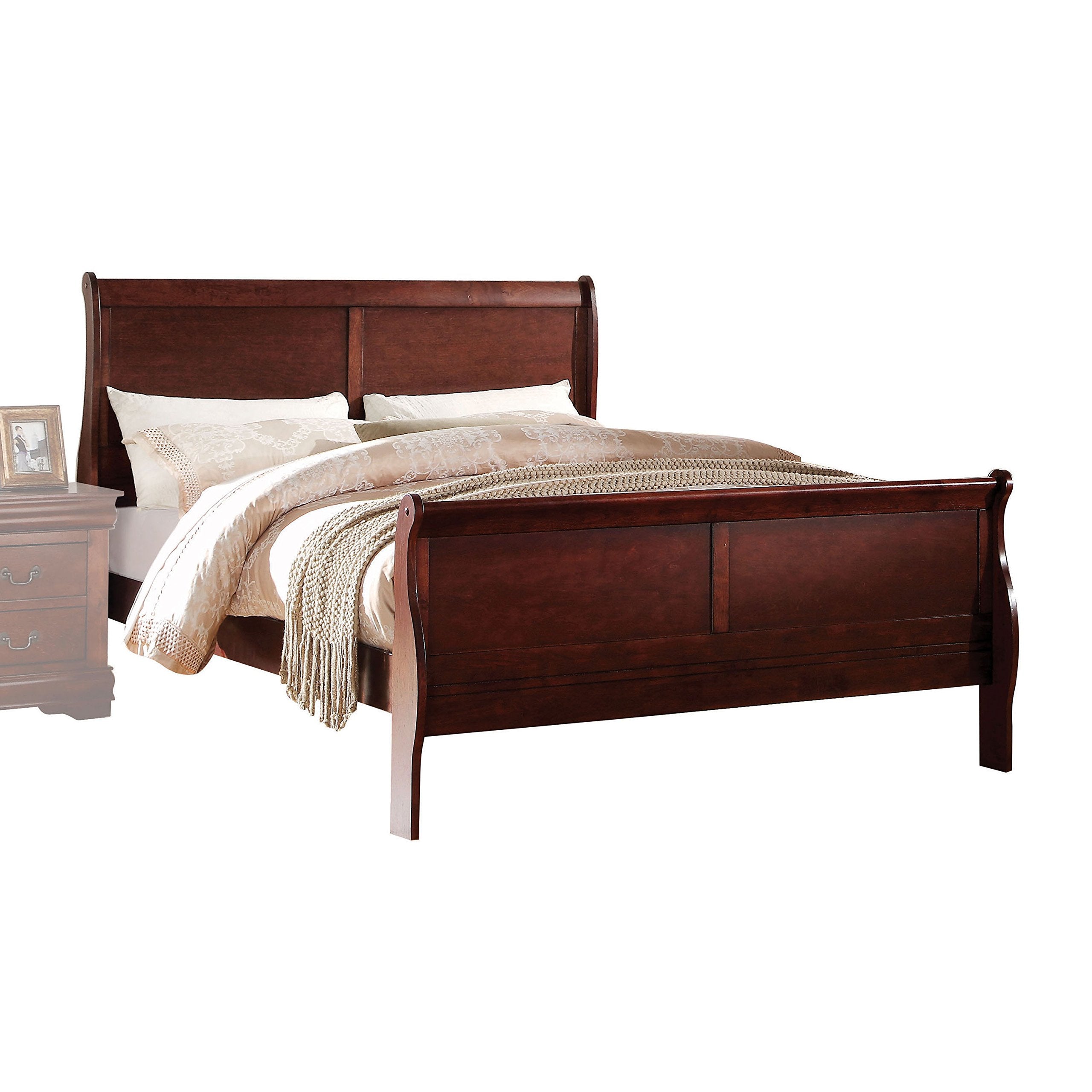 Louis Philippe Cherry Finish Twin Sleigh Bed - Classic Elegance, Sturdy Support