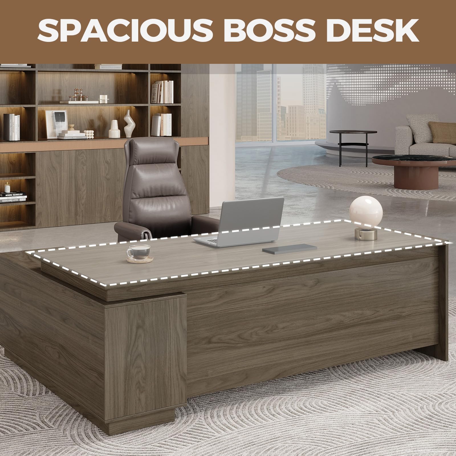 63" L-Shaped Executive Desk with Locking Drawers & Storage