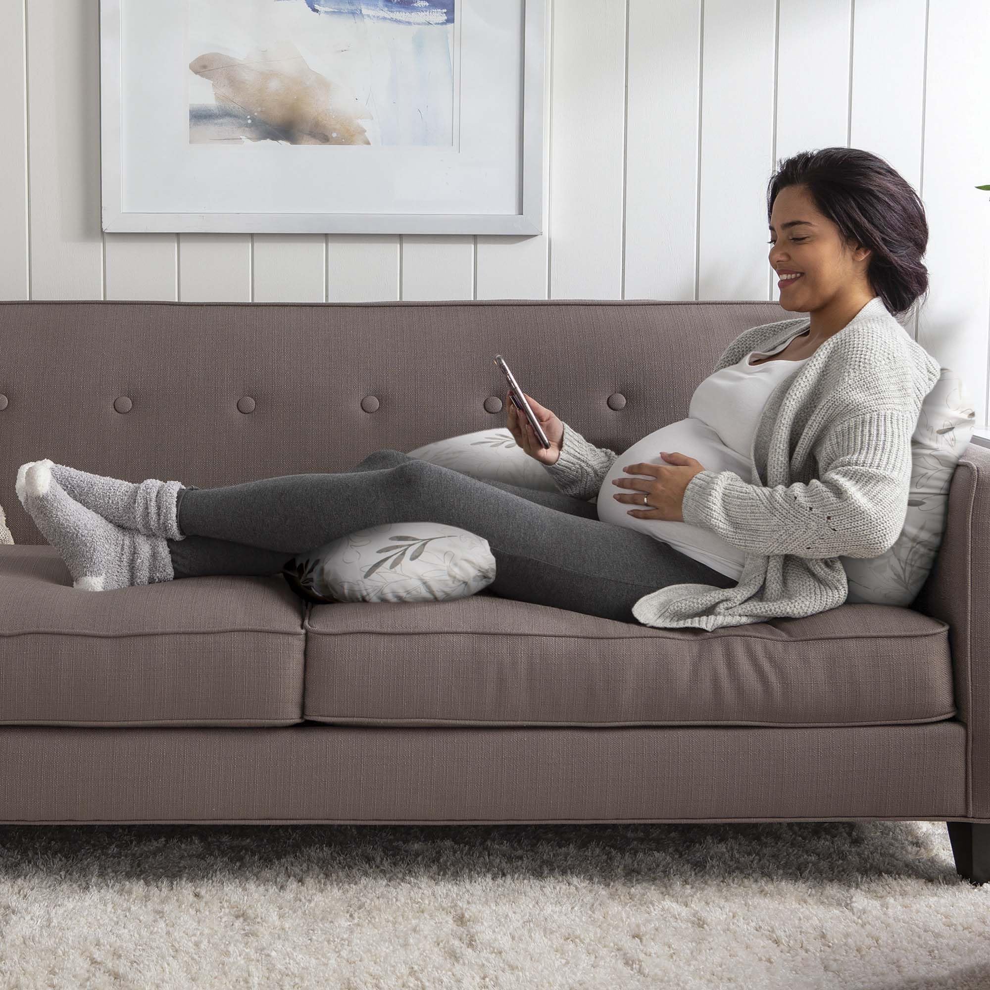 Body Pregnancy Pillow, Gray Wispy Leaves, Body Pillow for Prenatal