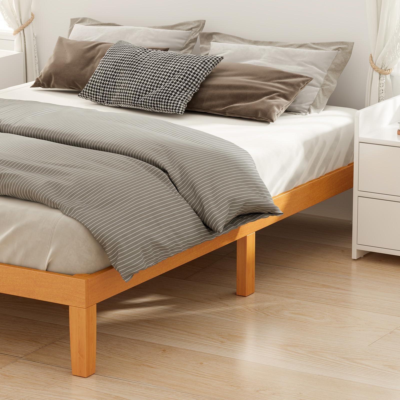 Wood Bed Frame Queen Size, 12in Wooden Platform Bed Frame Mattress Foundation