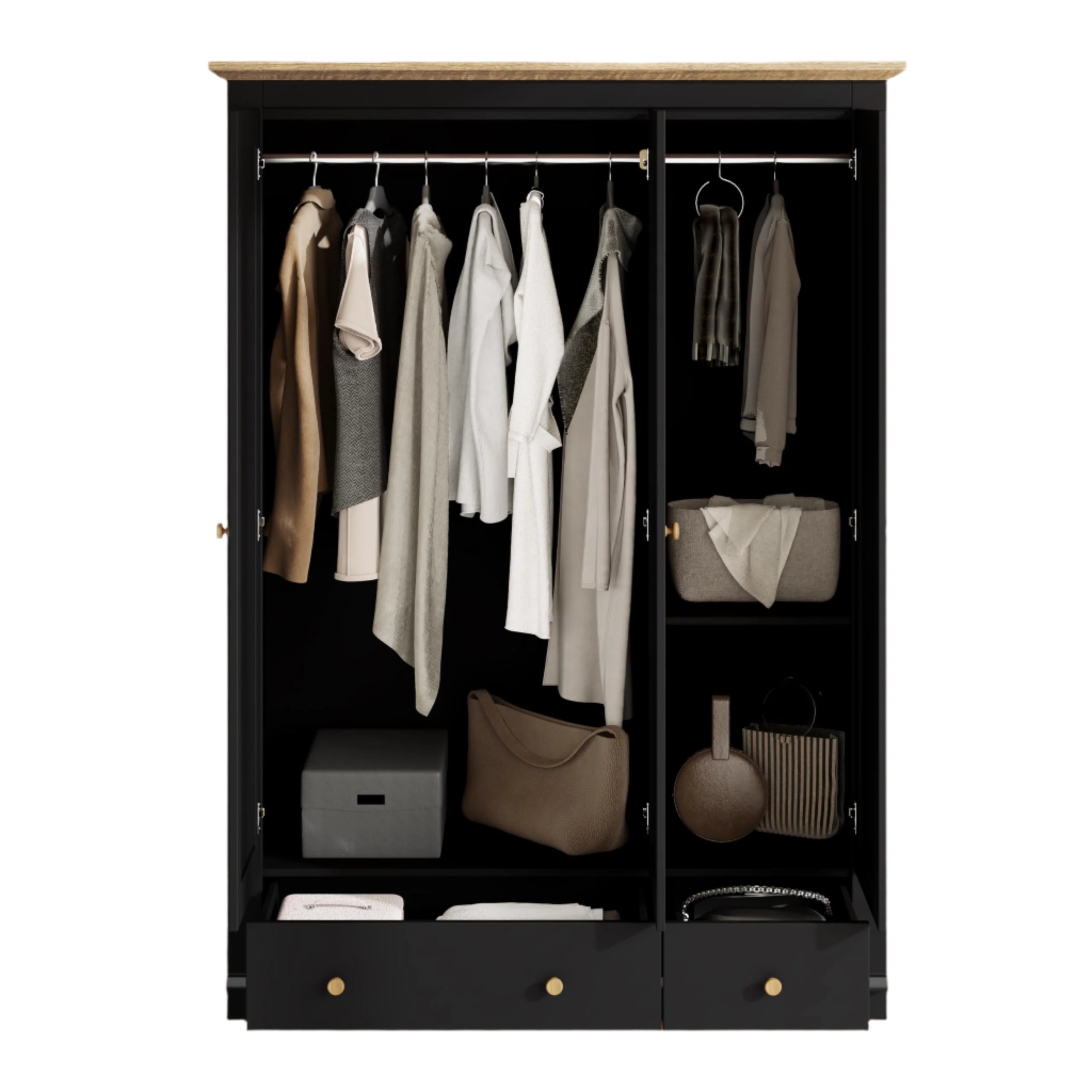 Tall 3 Doors Armoire Wardrobe Closet with 3 Doors & 2 Drawer
