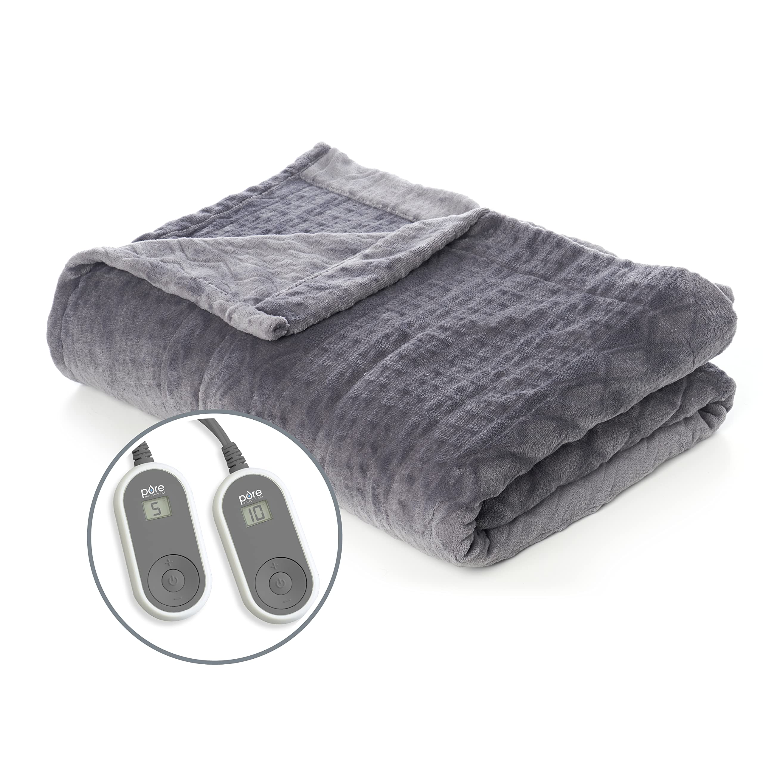 PureRelief Deluxe Heated Blanket - 10 Heat Settings, Super Soft Micromink