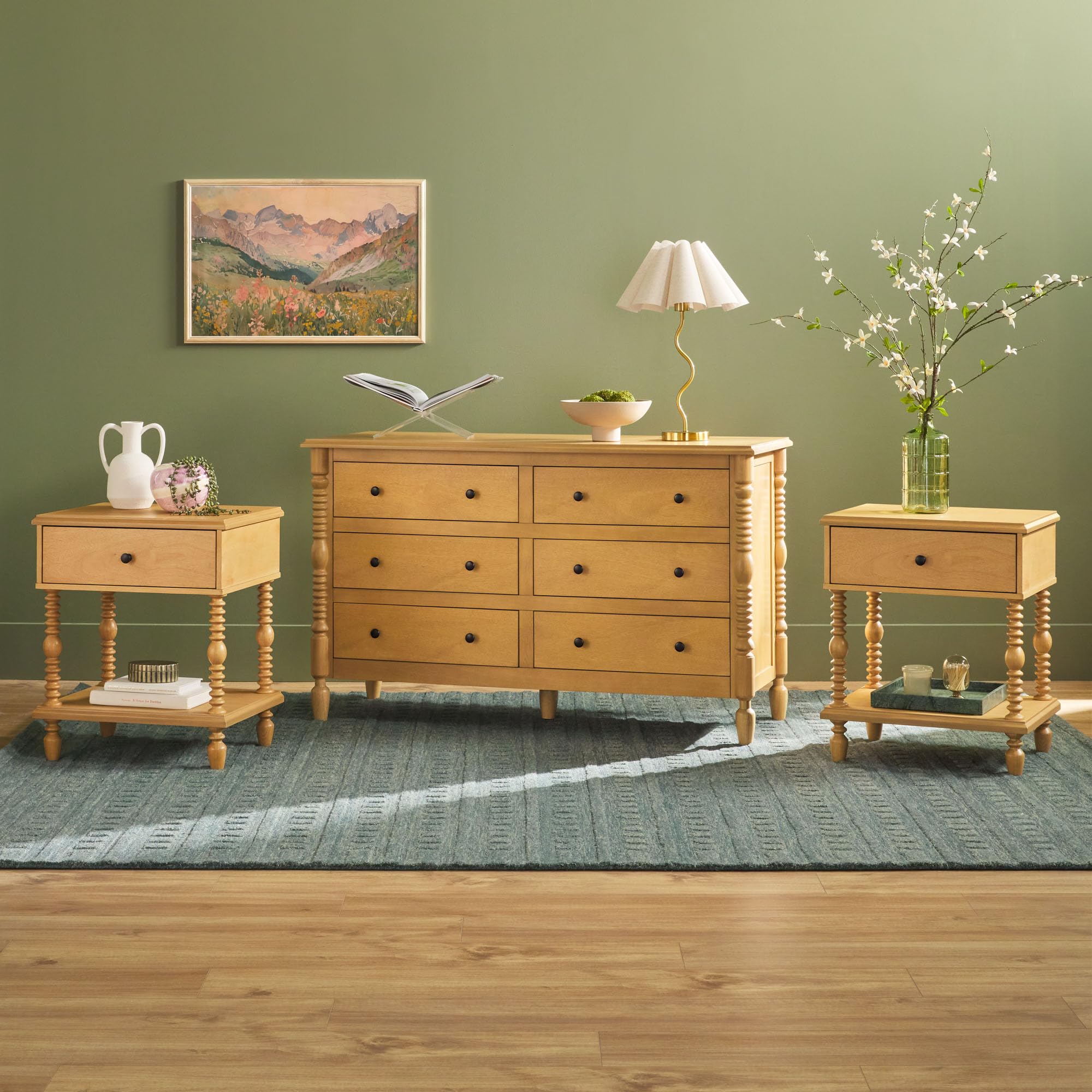 Solid Wood Spindle Vivienne EZ Assembly™ Premium 1-Drawer Nightstands and 6-Drawer
