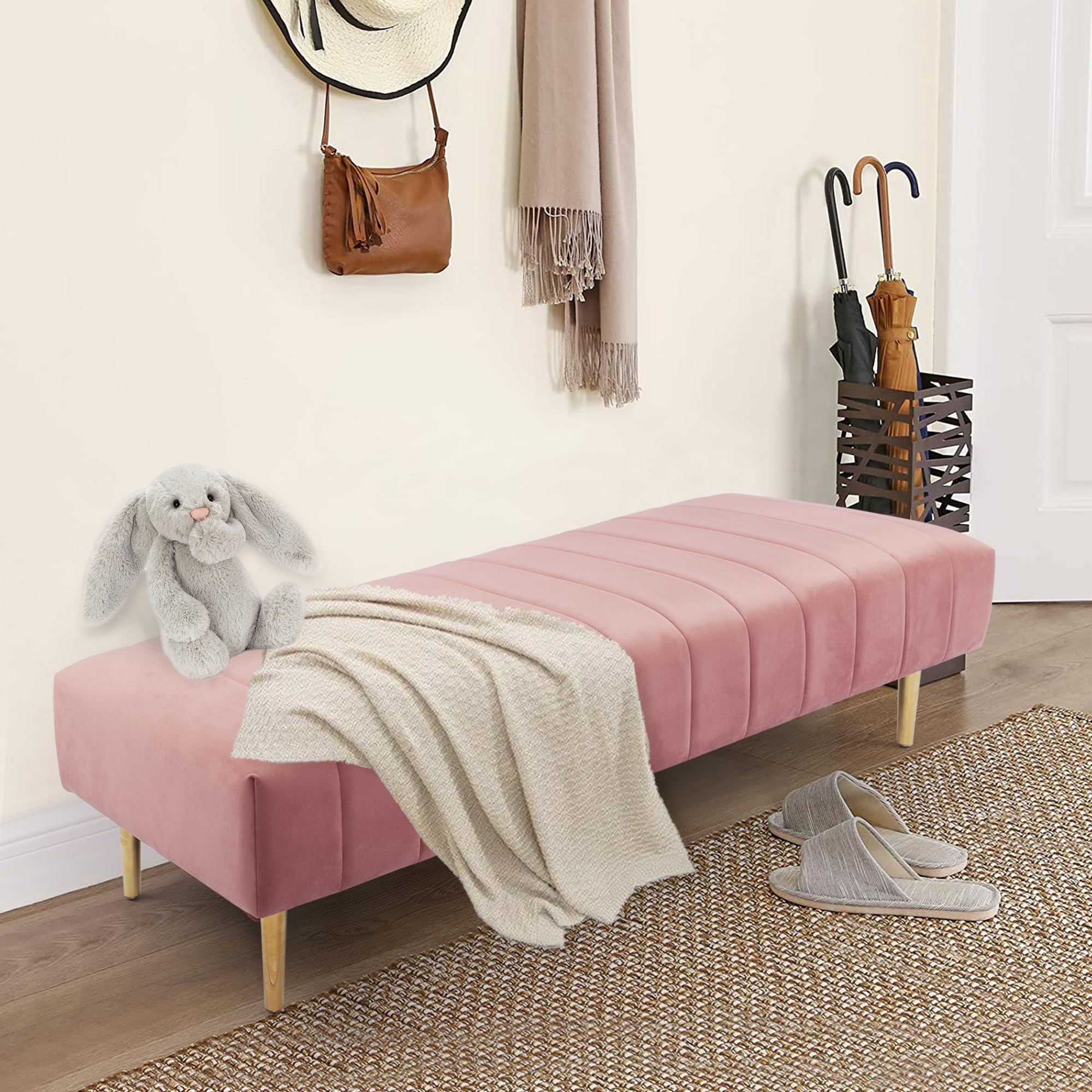 Modern Ottoman Bench Bedroom Velvet Bench 58 Inch End of Bed Upholstered