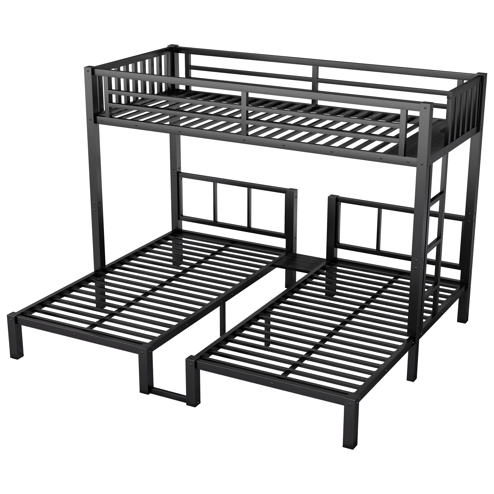 Triple Bunk Bed Twin XL & Twin Over Twin with LED & Charging Station, Metal