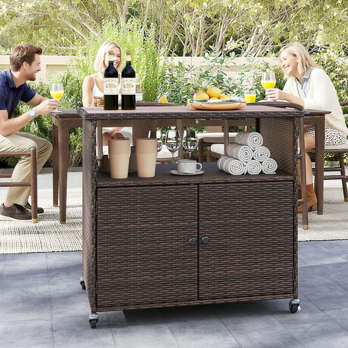 Outdoor Patio Bar Cart with Storage