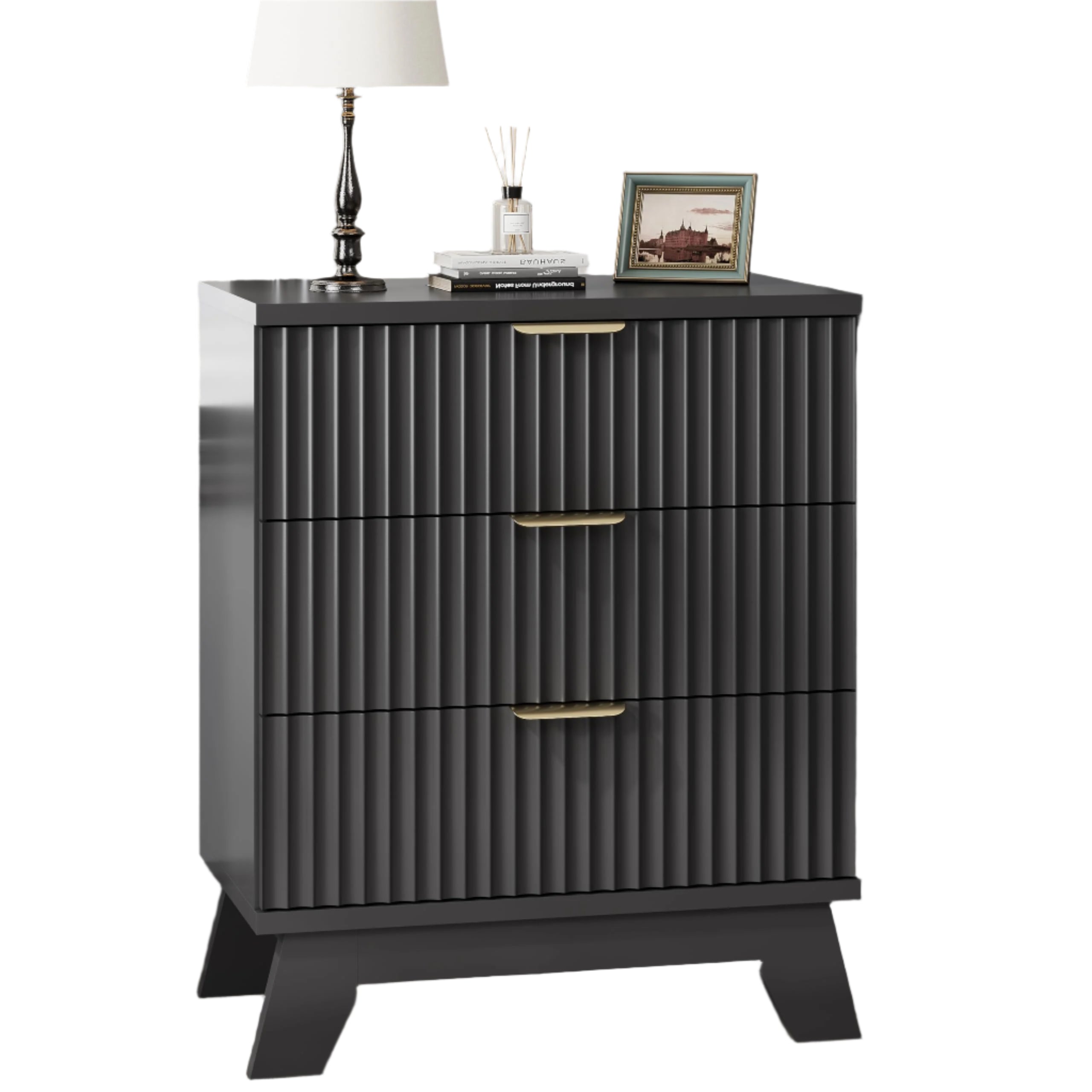Nightstand, 24" Wide Side Table with 3 Large Storage Drawers