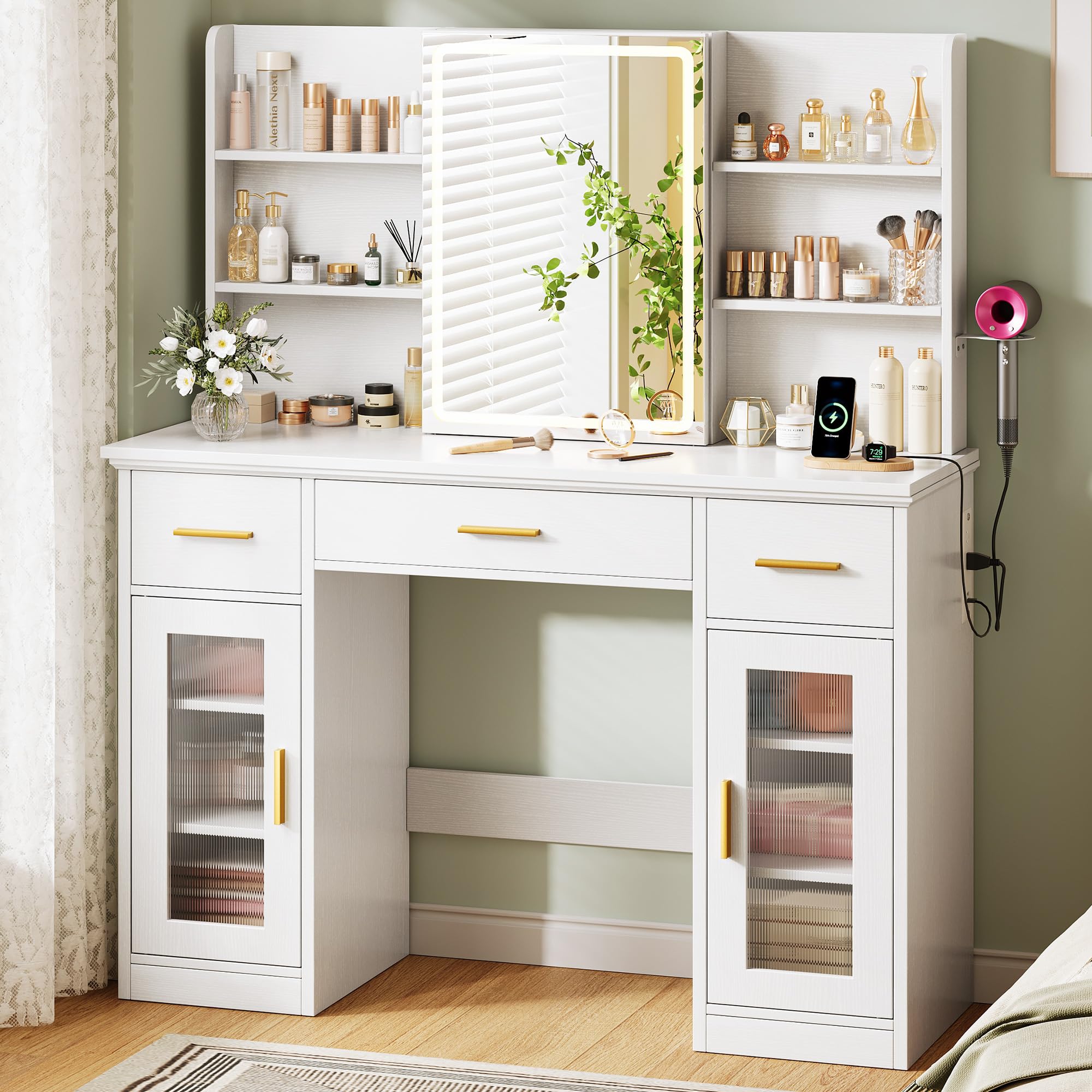 43.5" Large Makeup Vanity Desk with Sliding Mirror