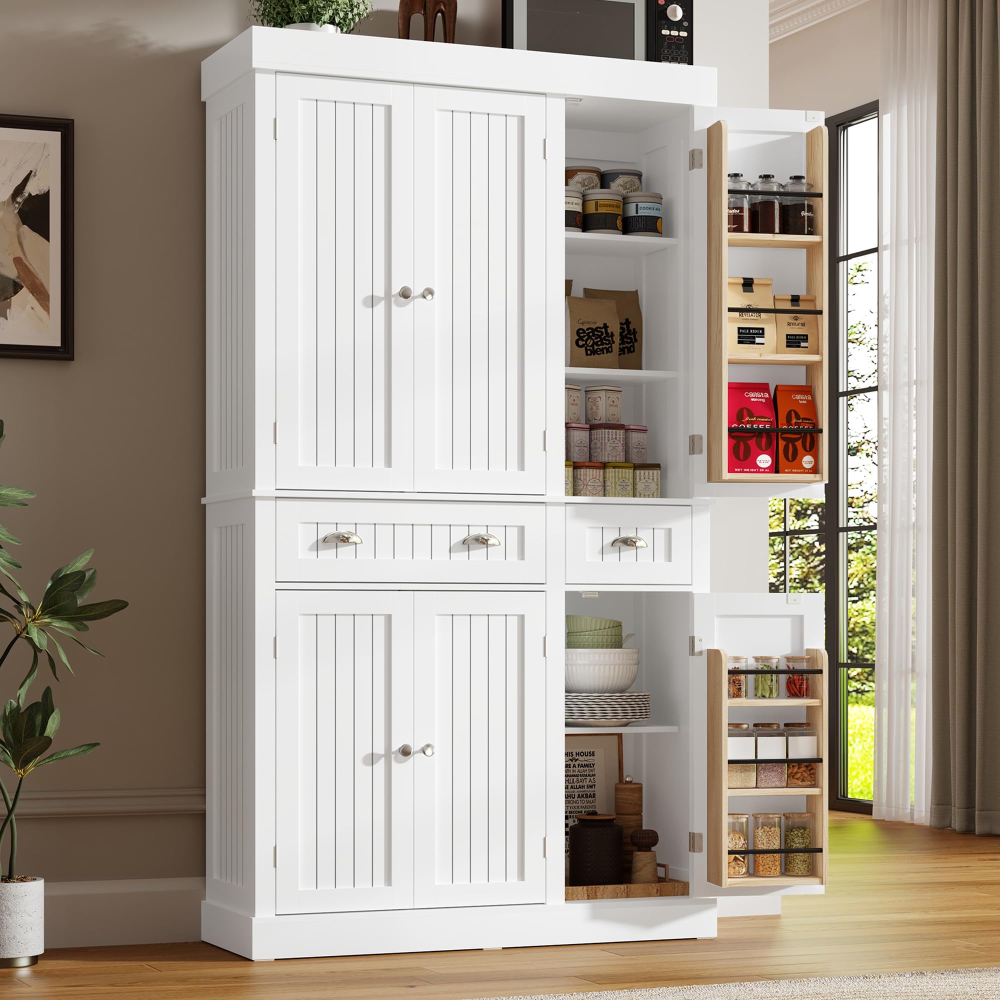 71" Tall Kitchen Pantry Cabinet with Doors, Drawers & Adjustable Shelves