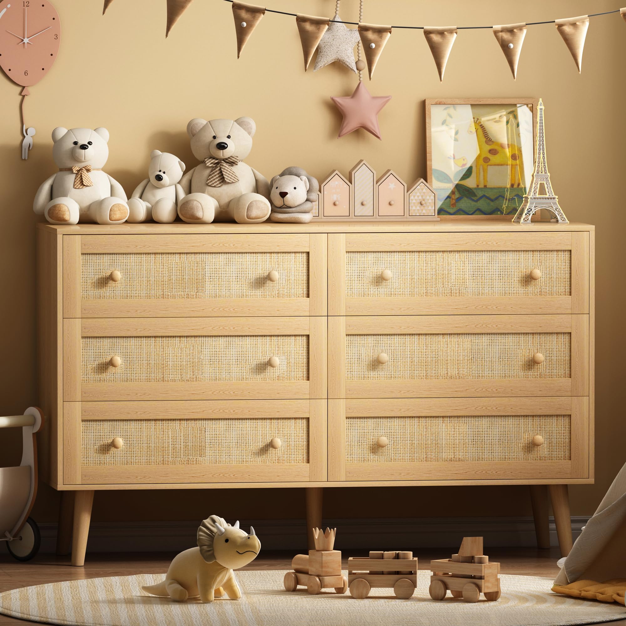 Rattan Dresser for Bedroom, Modern 6 Drawer Dressers & Chest of Drawers