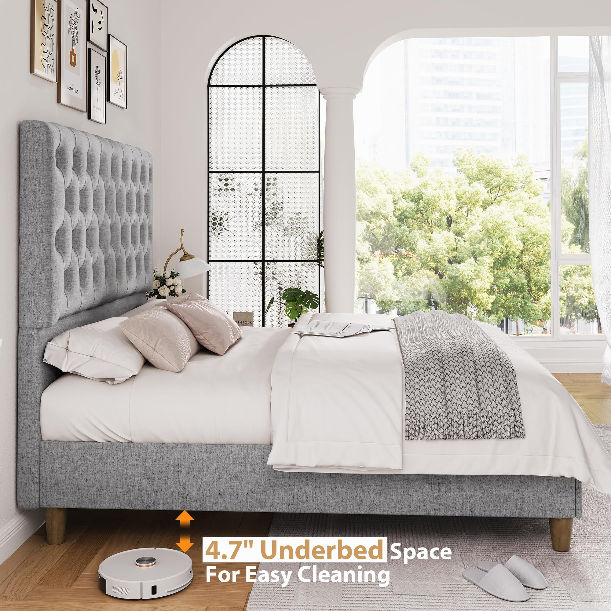 Queen Upholstered Bed Frame with 52.75" Tall Headboard