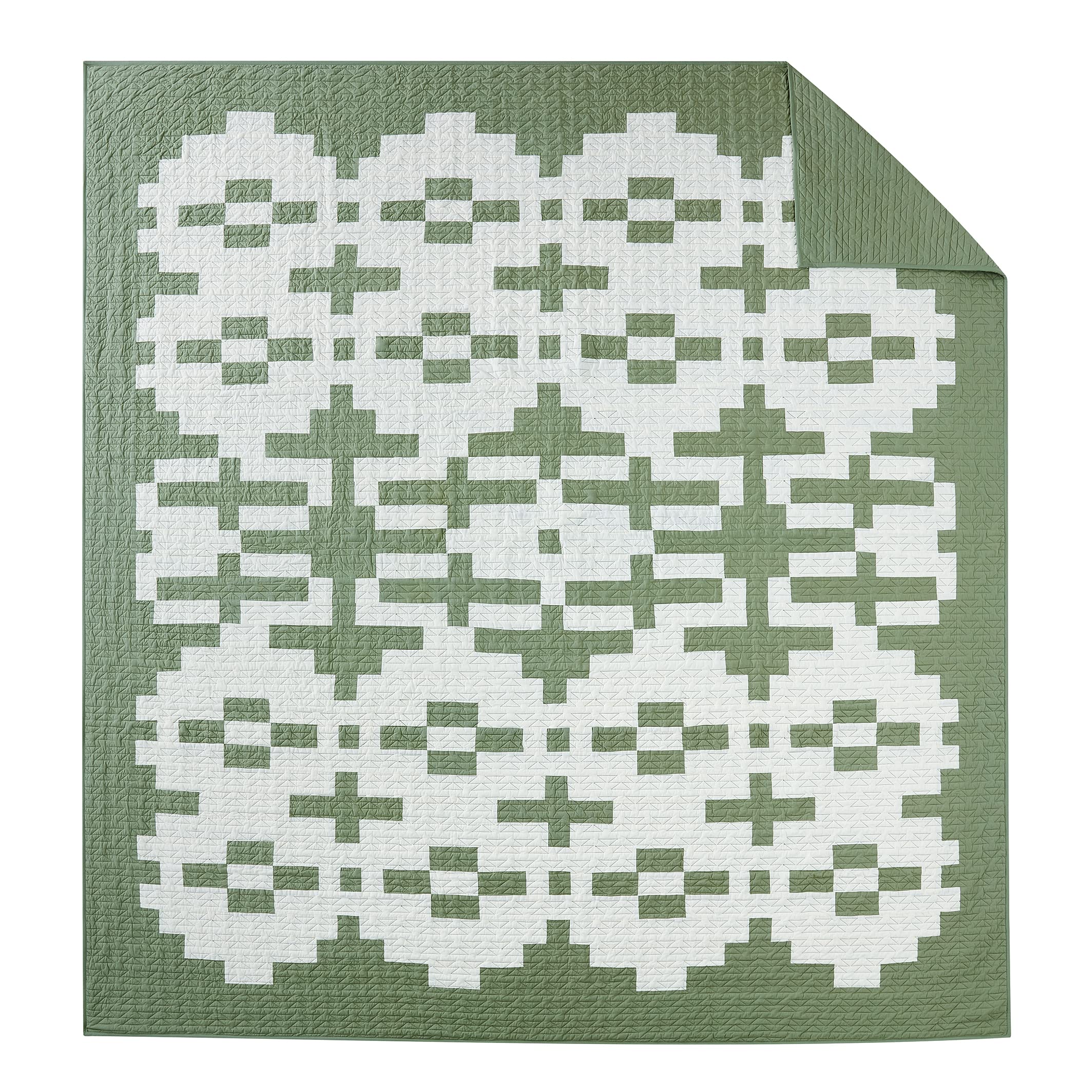 Painted Cove King Size Quilt, Geometric Spring Sage Green Patchwork Bedding Cover