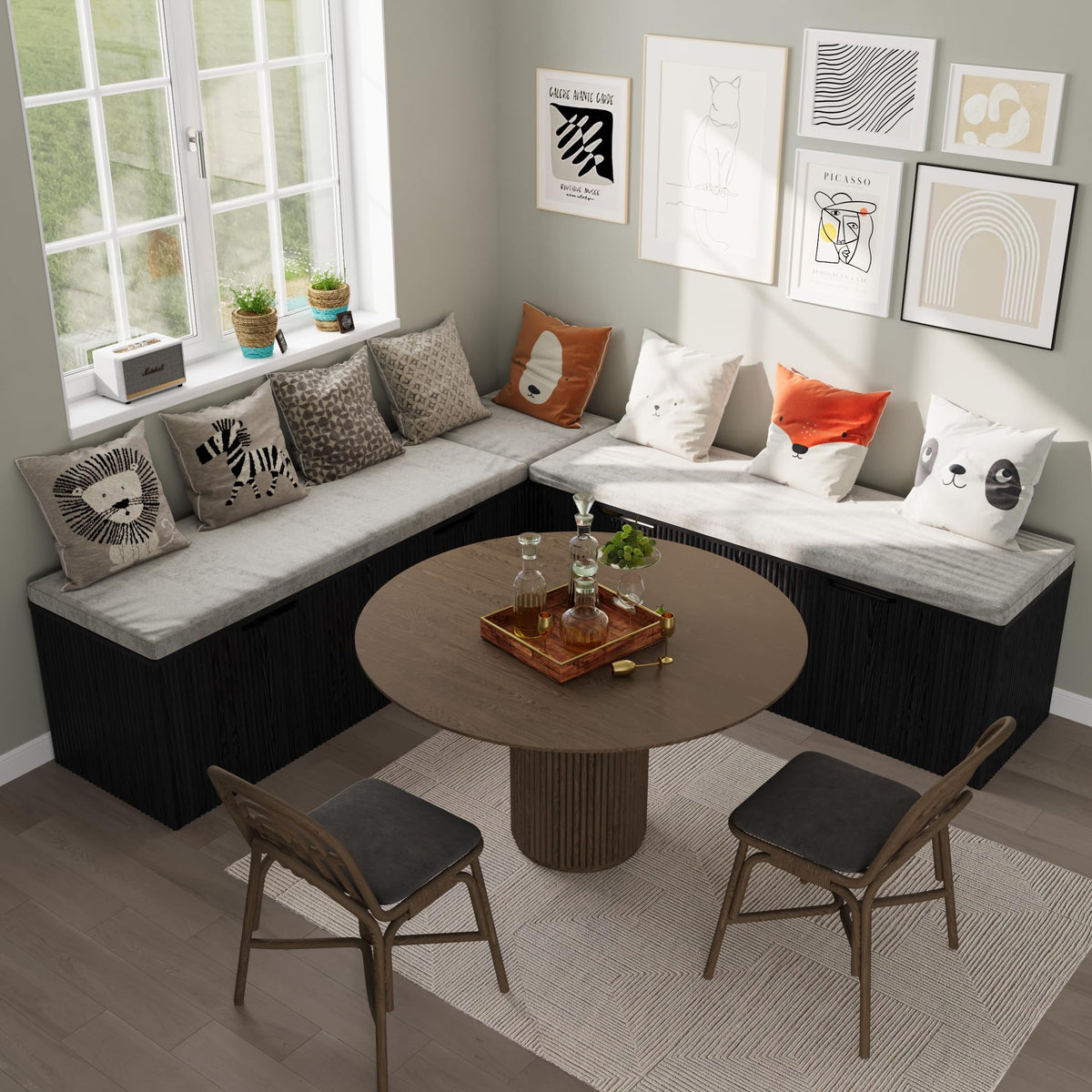 L-Shaped Corner Storage Bench with Cushion