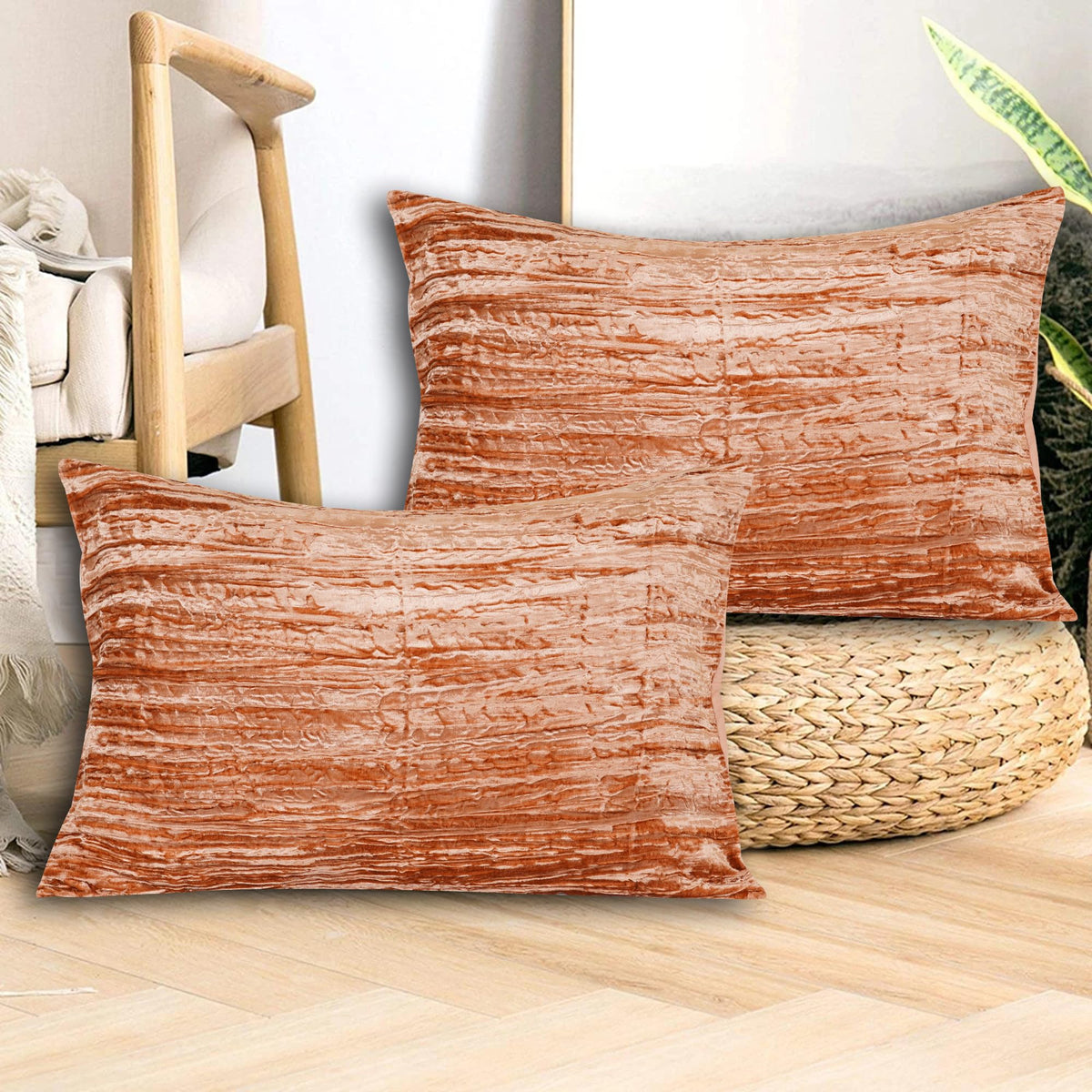 Crushed Velvet Pillow Covers, Set of 2 – Terracotta, 26x26 Inches