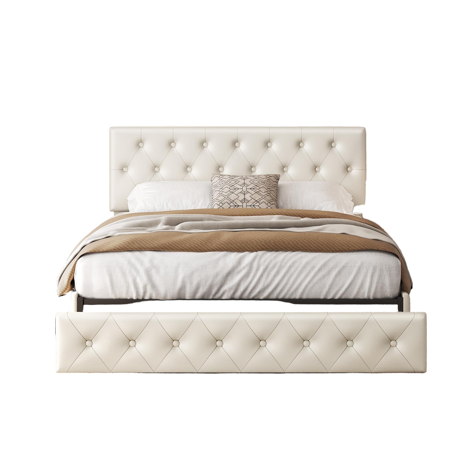 Queen Bed Frame Upholstered Bed Frame with Adjustable Diamond Button