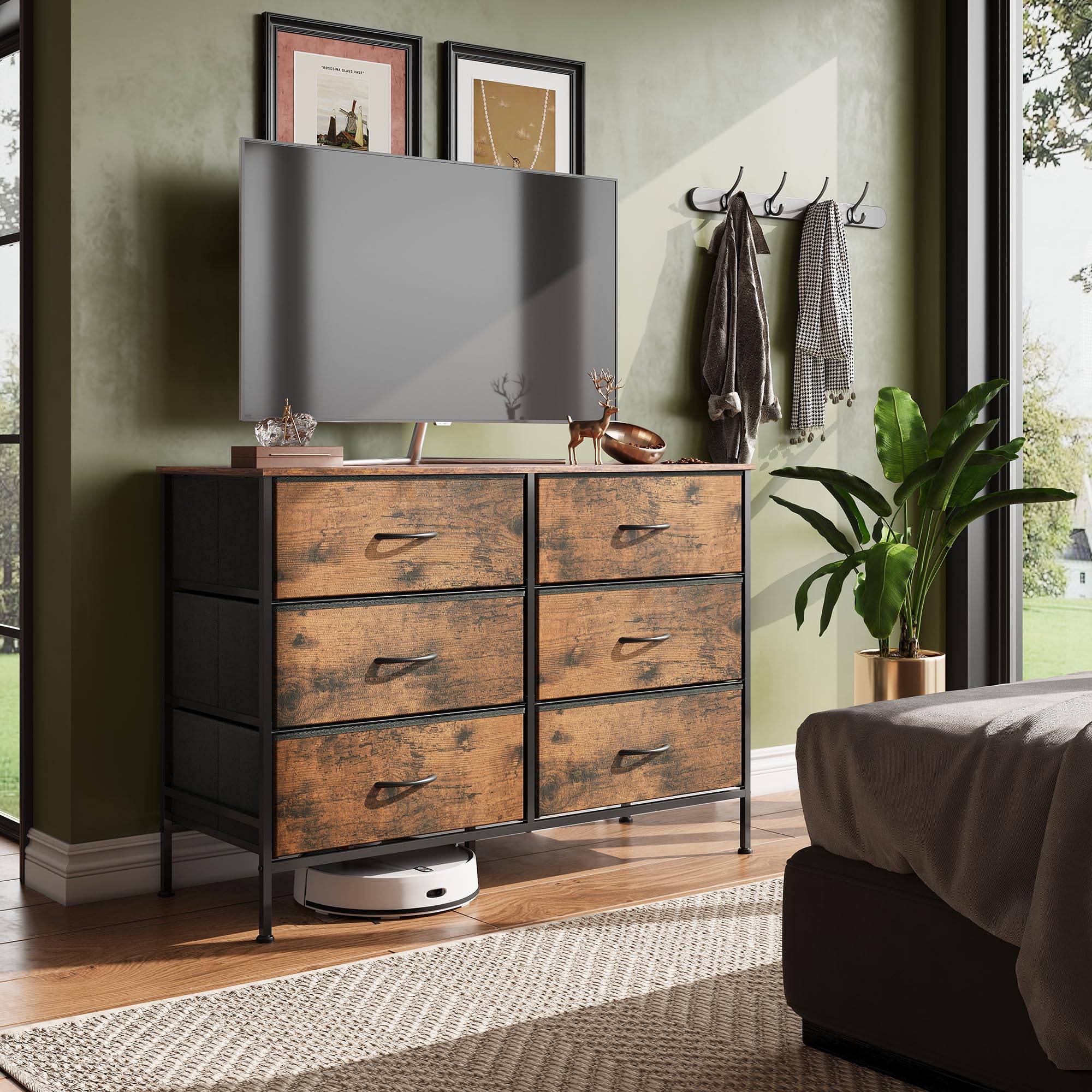 Dresser for Bedroom with 6 Drawers, Wide Fabric Dresser TV Stand for 50 Inches TV