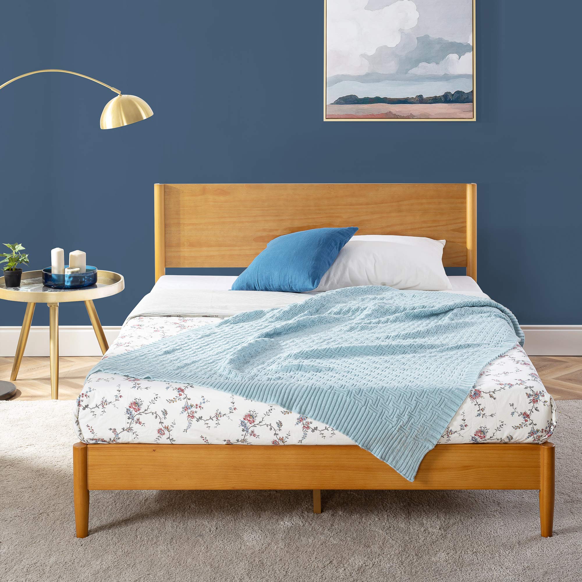 Allen Mid Century Wood Platform Bed Frame, Solid Wood Foundation
