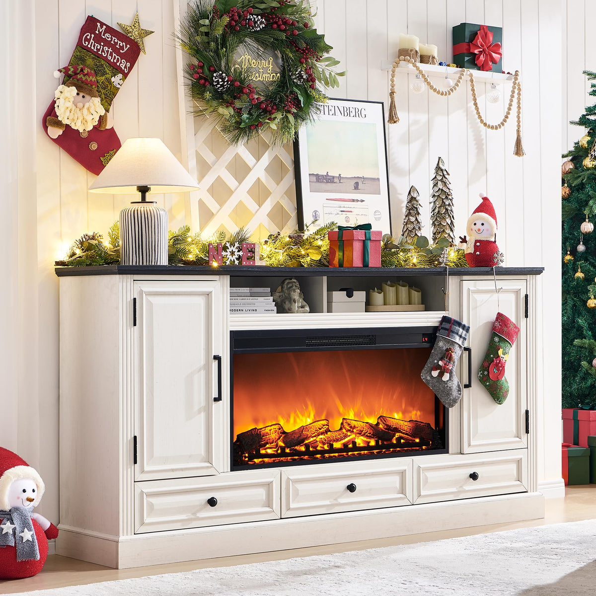 Farmhouse Fireplace TV Stand – 70" Top, Fits TVs up to 80"