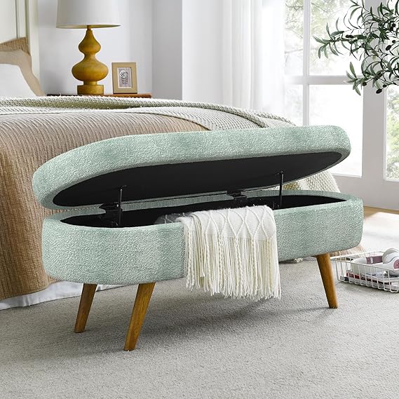 Storage Bench 43.5" Linen Fabric Upholstered Entryway Bench