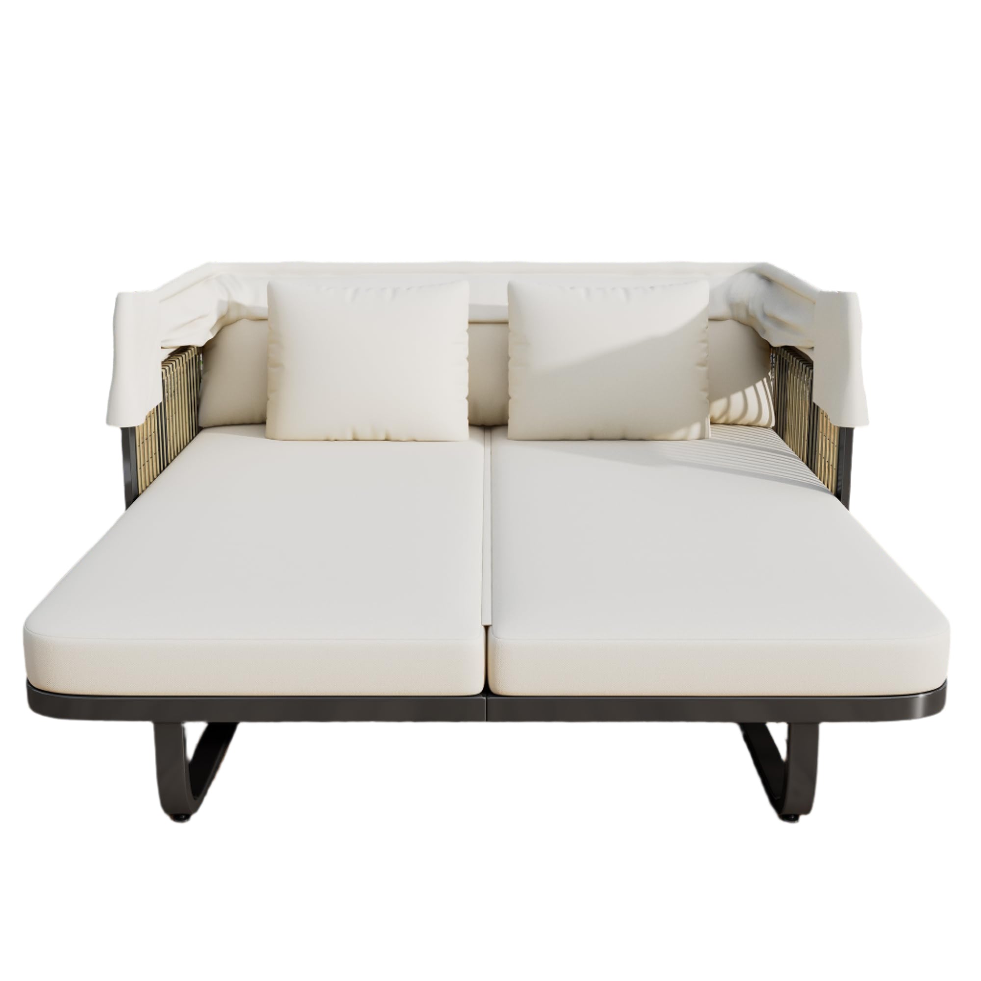 Patio Rattan Daybed with Retractable Sunshade Canopy