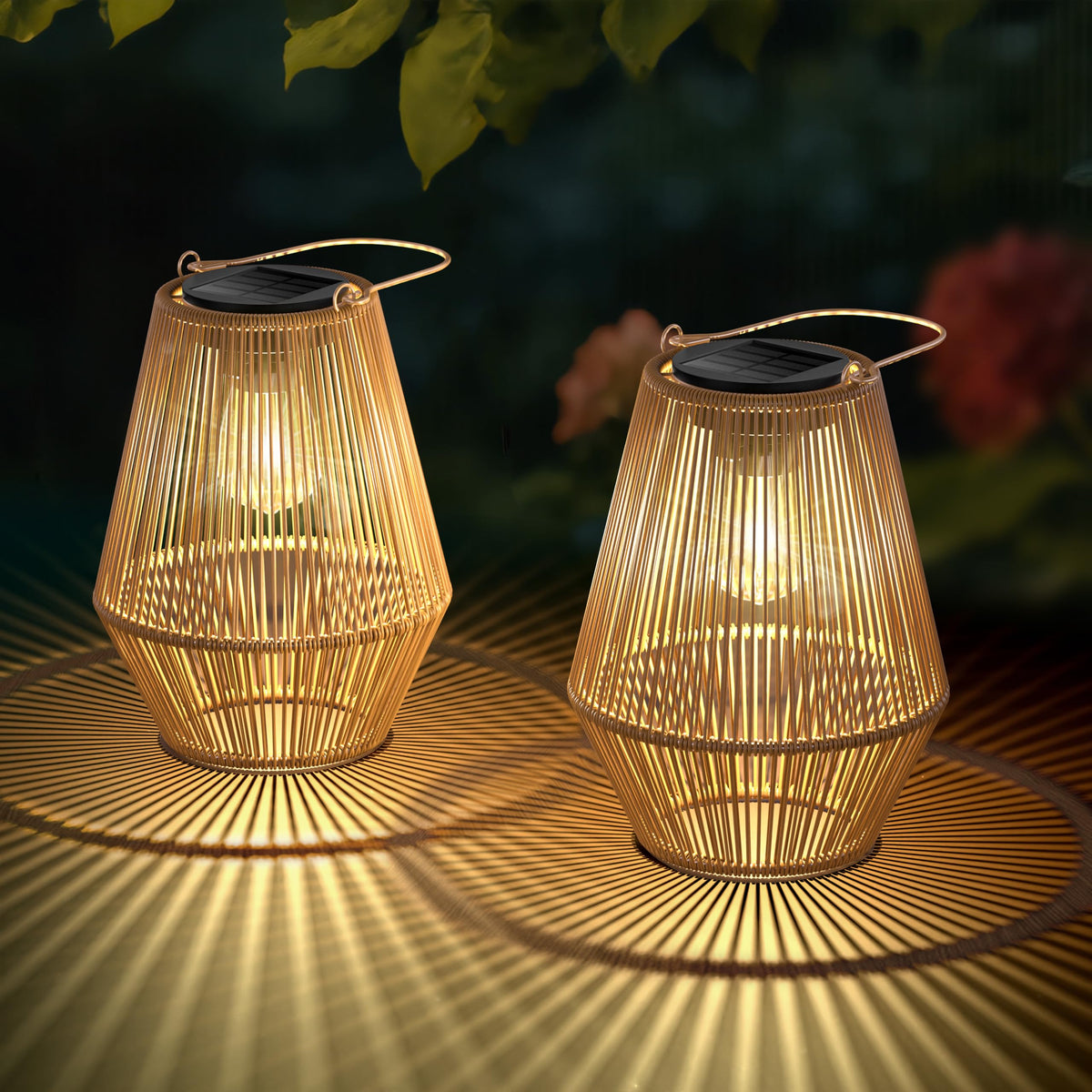 Rattan Solar Hanging Lanterns Outdoor, 2 Pack