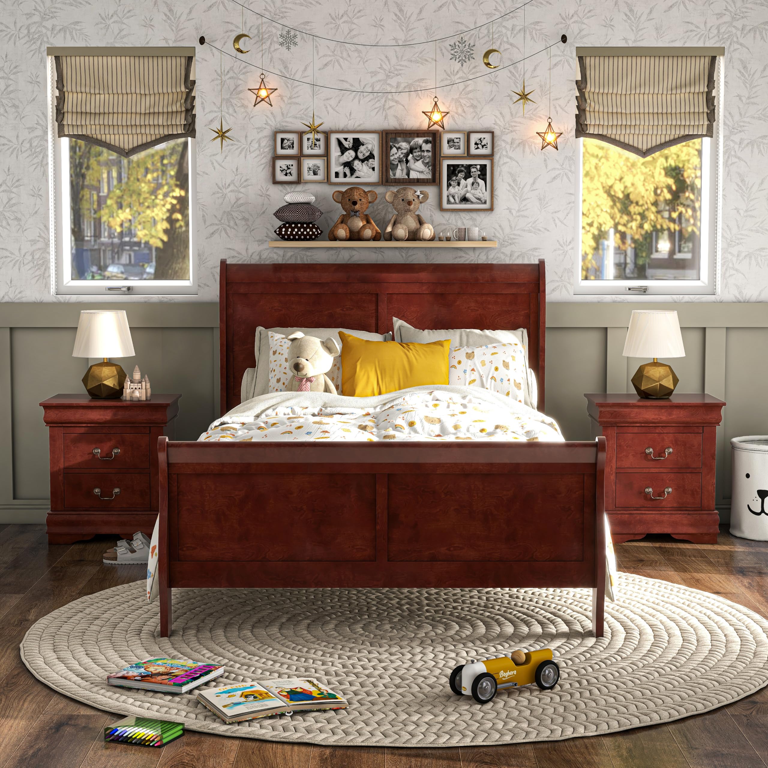 Arabella Traditional Wood Full Bed Frame with Headboard and Footboard