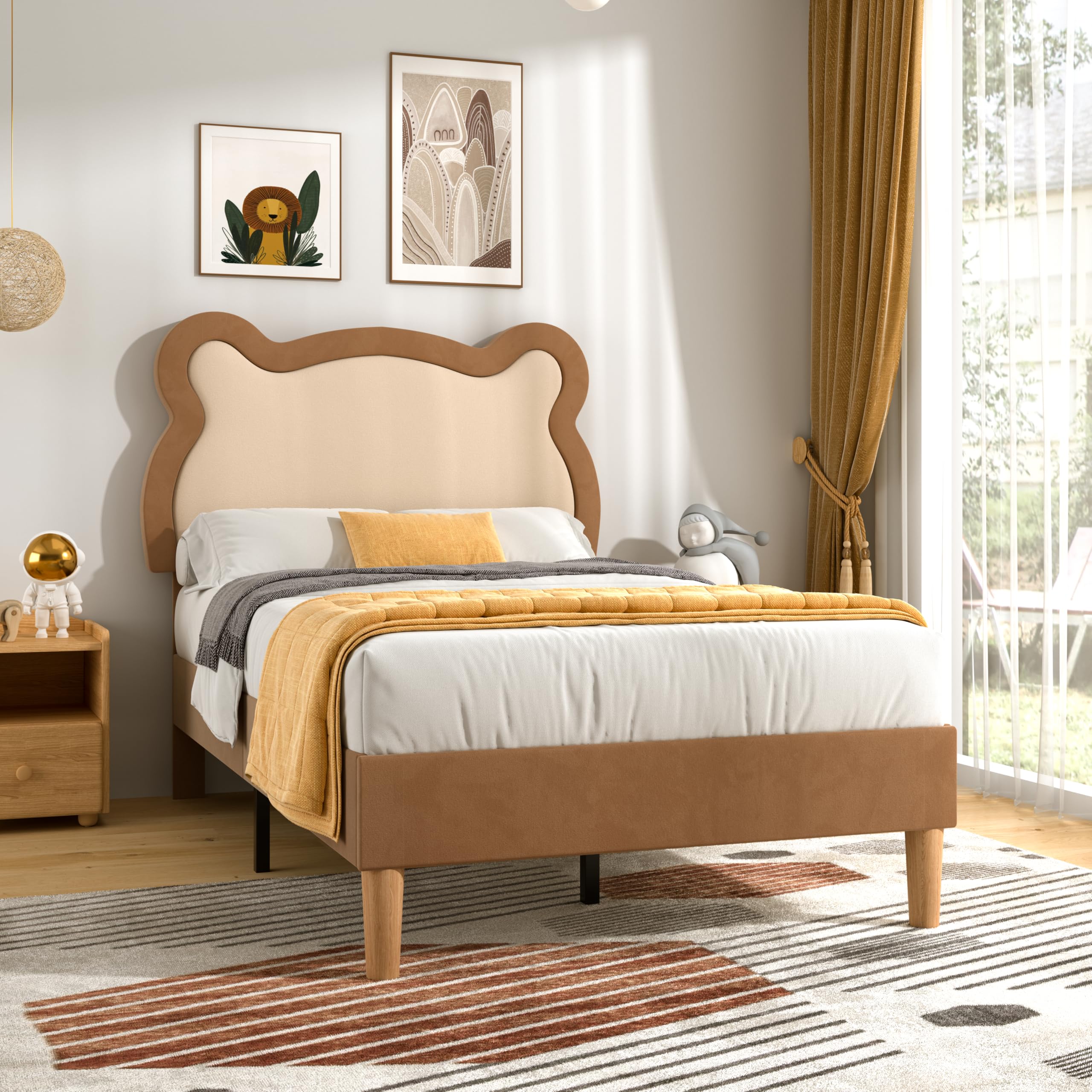 Twin Size Bed Frame, Upholstered Platform Bedframe