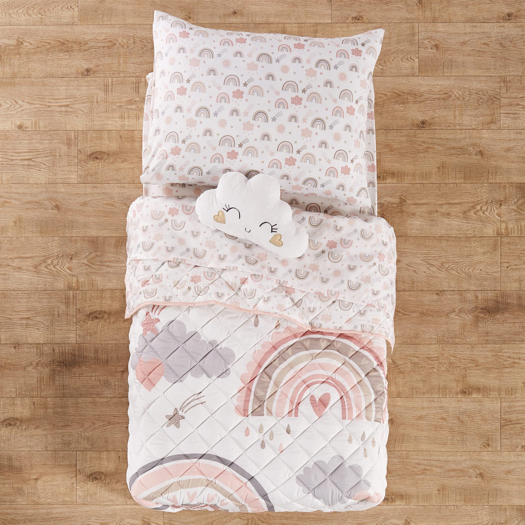 Rainbow Dreams Toddler Bed Set - Pink, Grey, Taupe, Tan and Coral