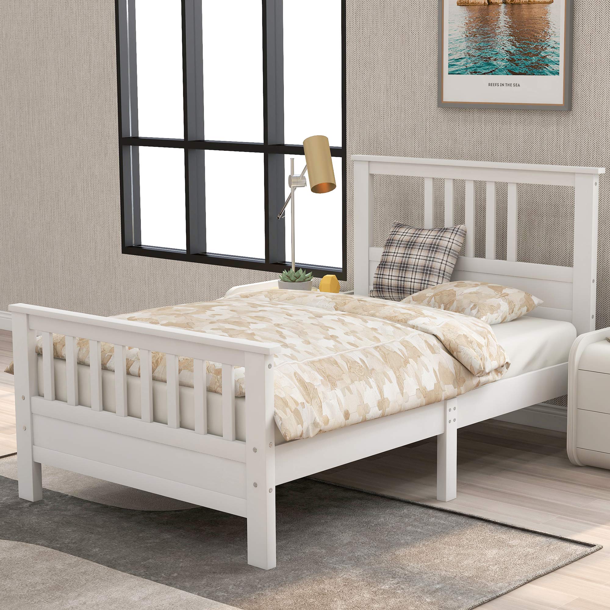 Solid Wood Twin Platform Bed with Headboard and Foot Board