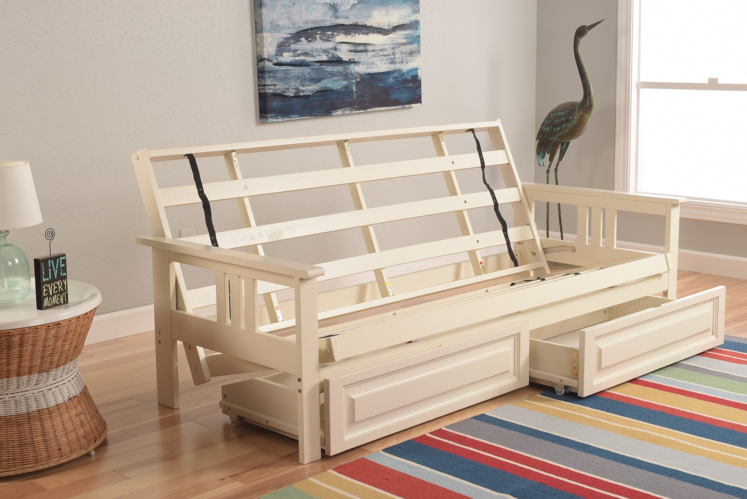 Monterey Futon Set with Storage Drawers, with Antique White Base