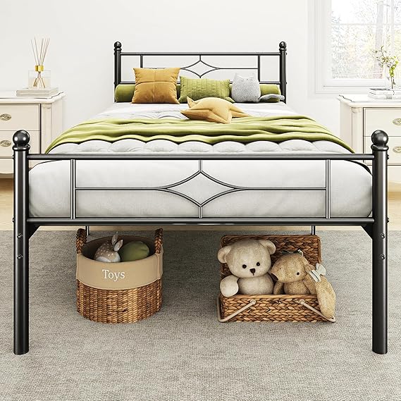 Queen Bed Frame with Headboard and Footboard, Sturdy Metal Slats Support