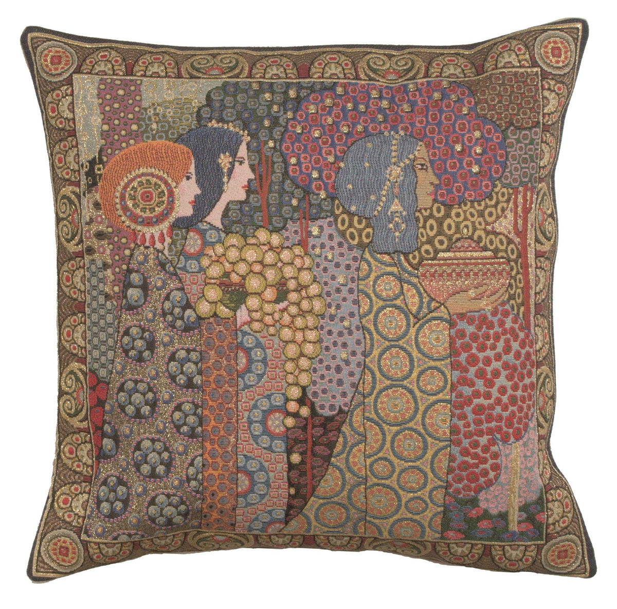 18"x18" Belgium Tapestry Art Pillow Cover – Aladin & Ages of Women, Cotton, Zipper