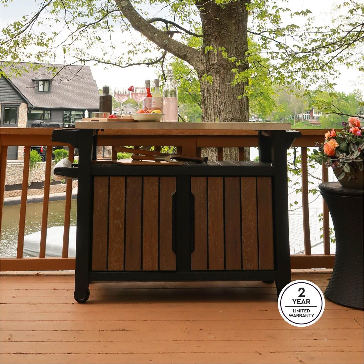 Outdoor Entertainment Cart with 78-Gallon Storage & Stainless Steel Top