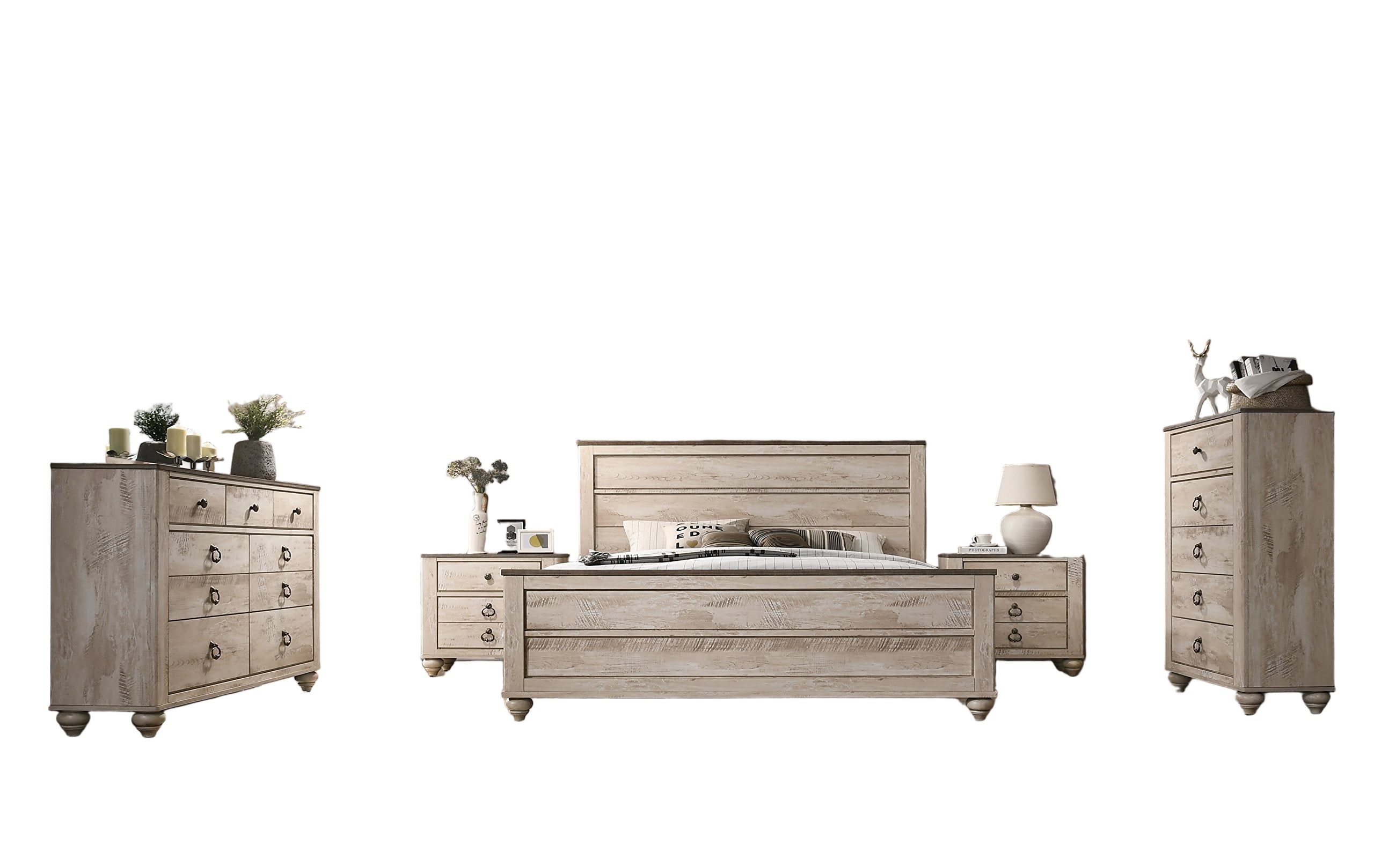 Imerland Contemporary White Wash Finish Bedroom Set (6-Piece),