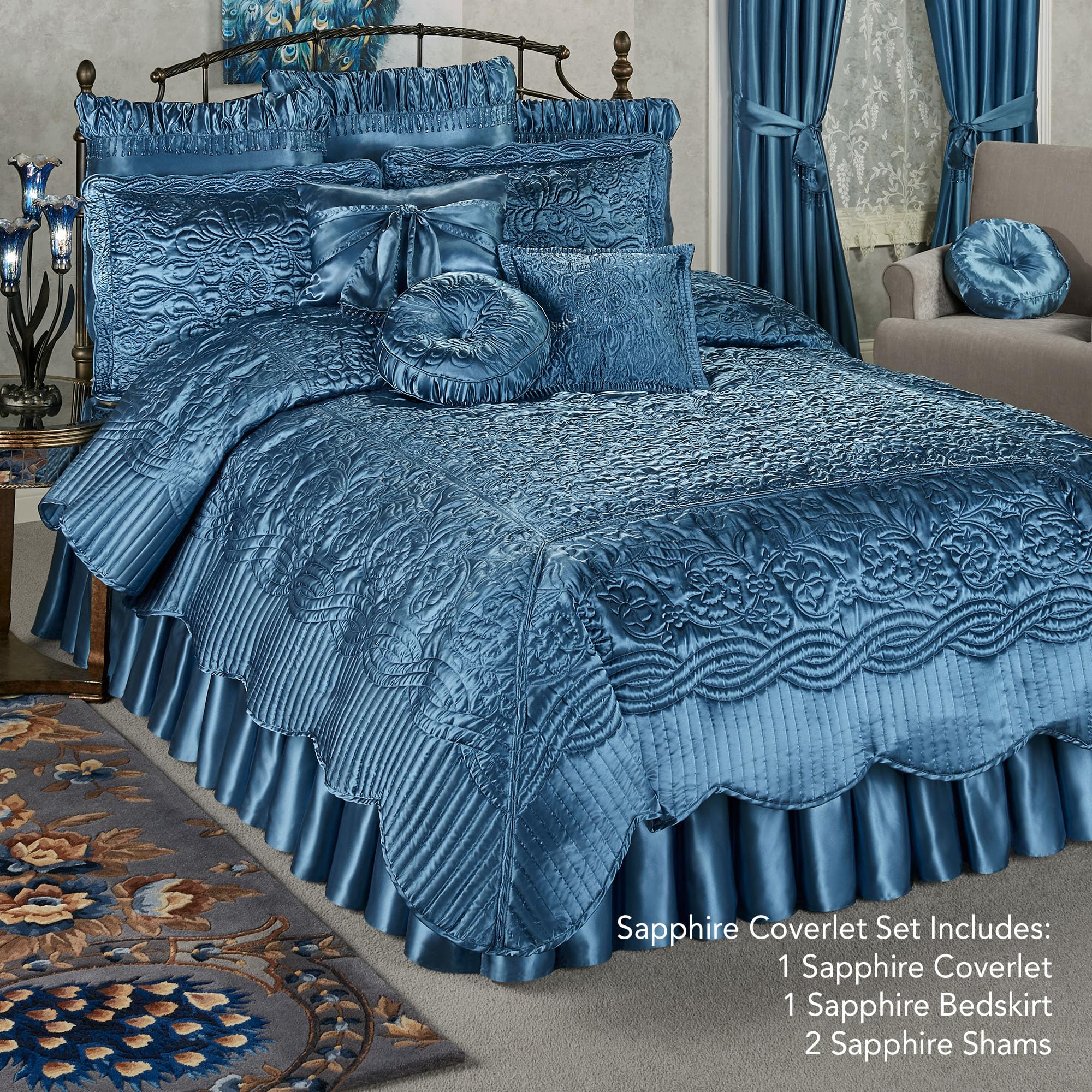Prima Quilted Bedding | Sapphire Coverlet Set | 4 Piece Cal King Set