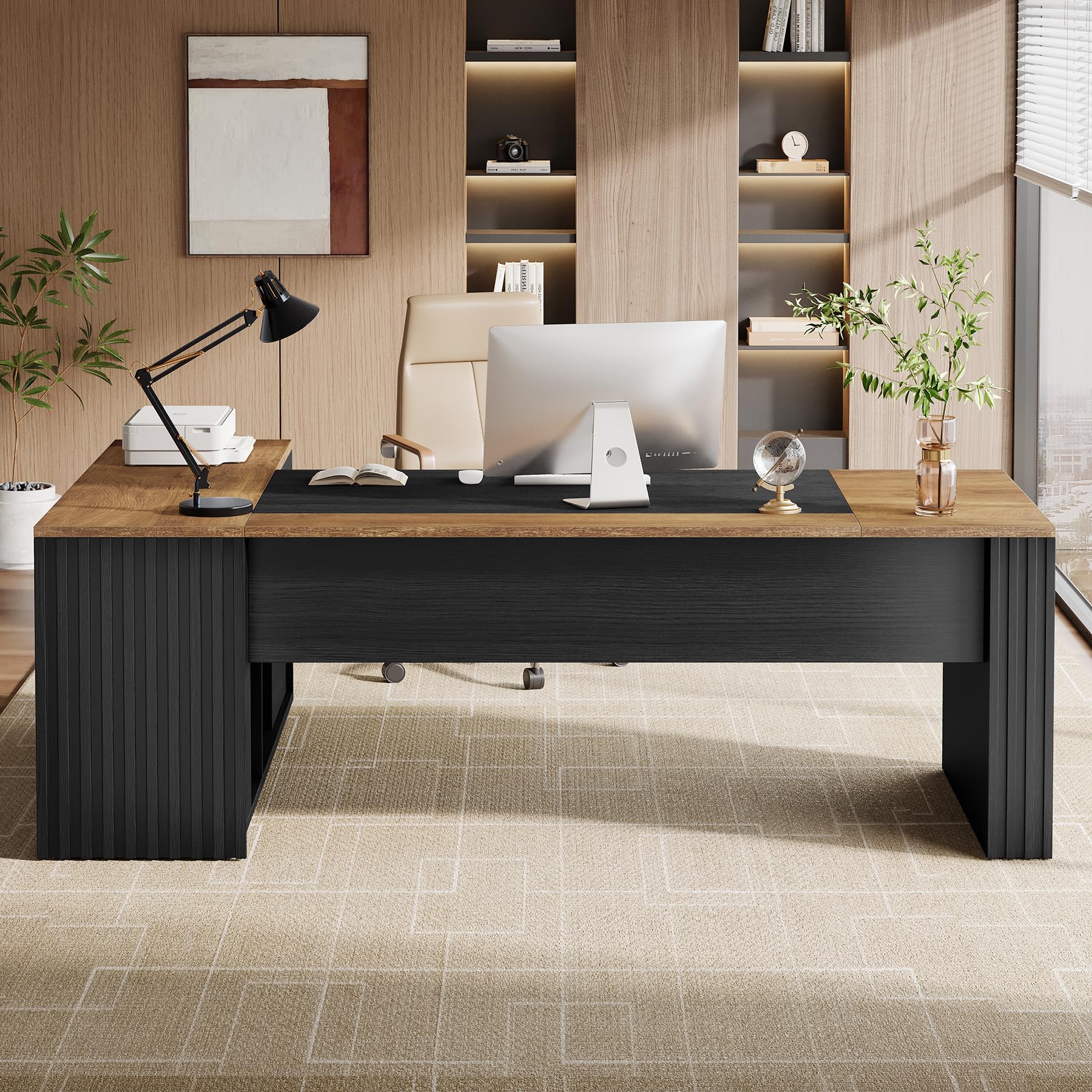 L-Shaped Executive Desk with Drawers & Cabinet