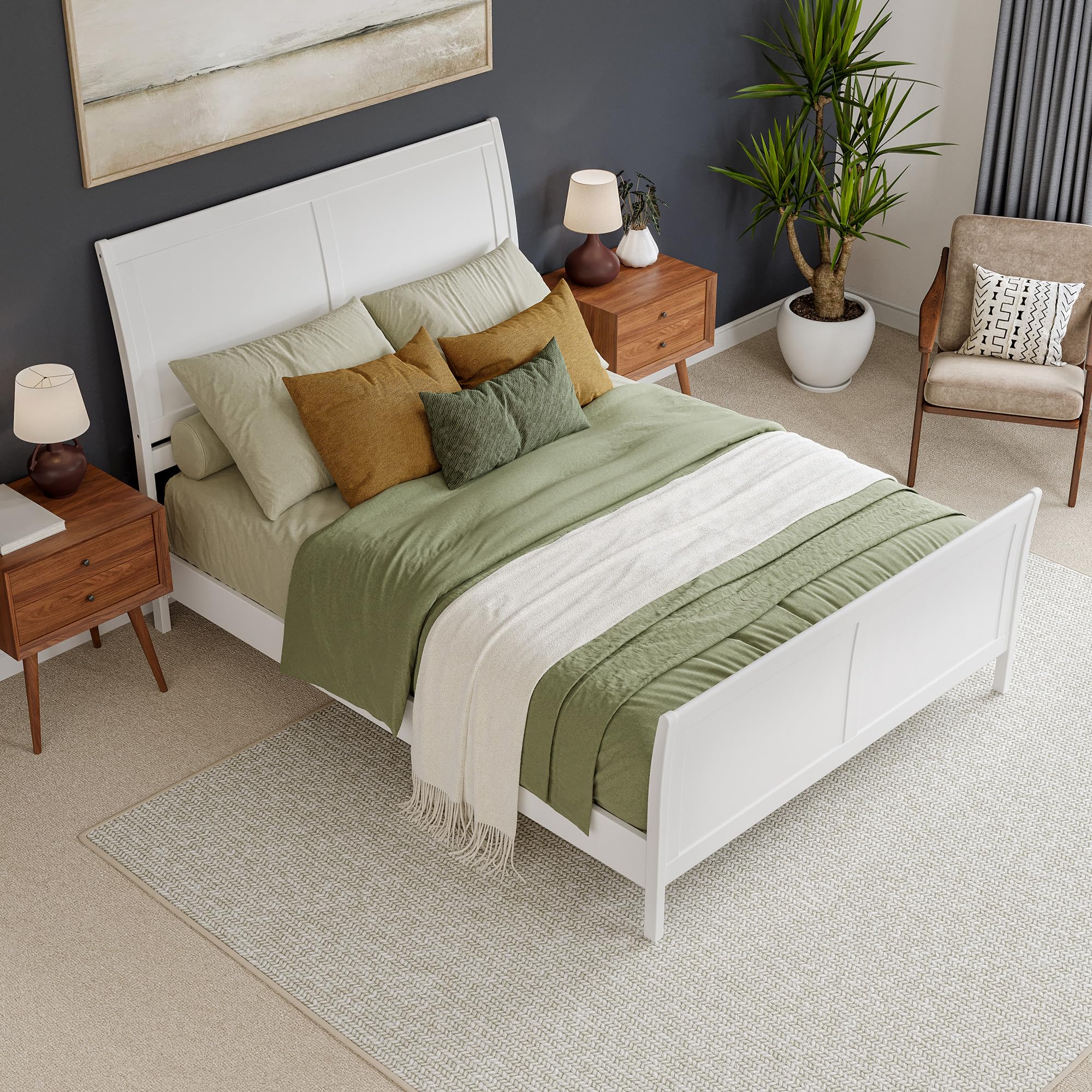 Valencia Queen Solid Wood Low Profile Sleigh Platform Bed with Matching Footboard