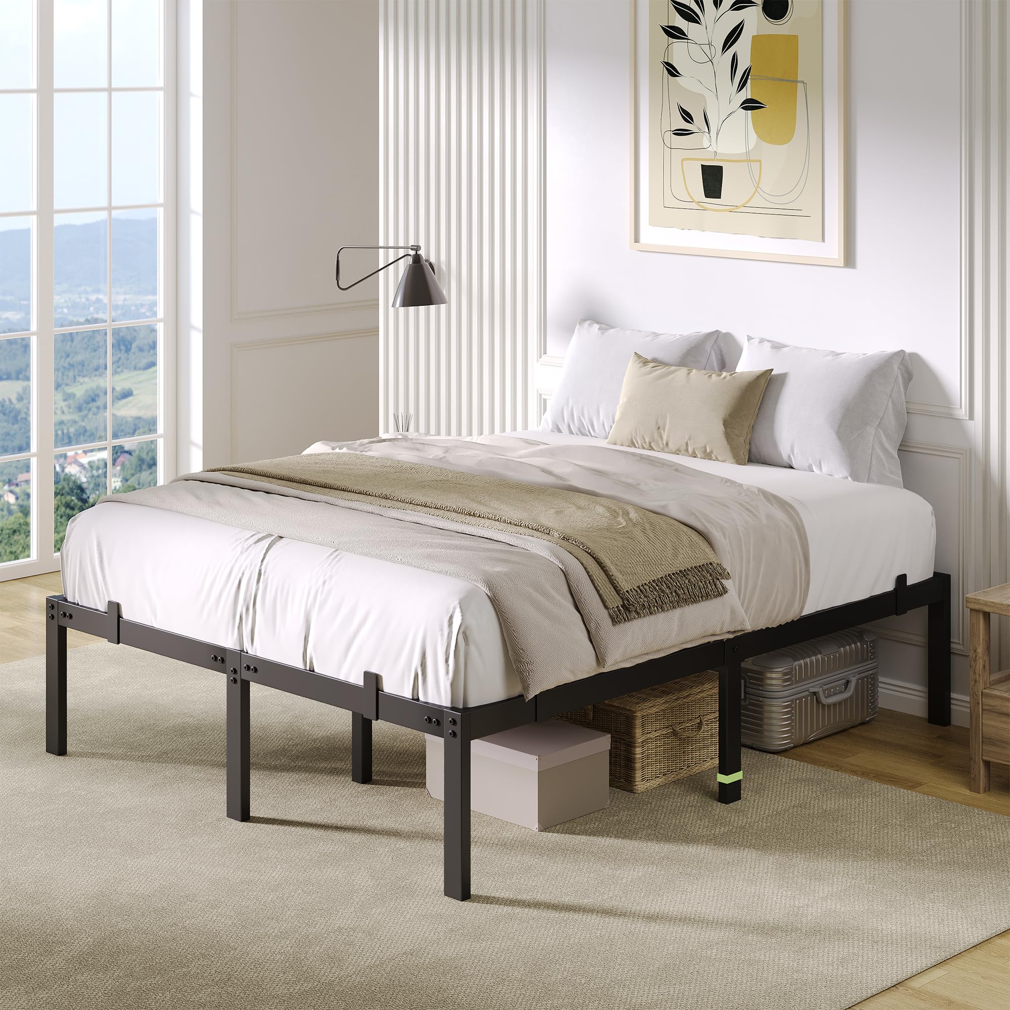 Full Size Metal Bed Frame, 14 Inch Platform Bed with 6 Non-Slip Mattress Gaskets